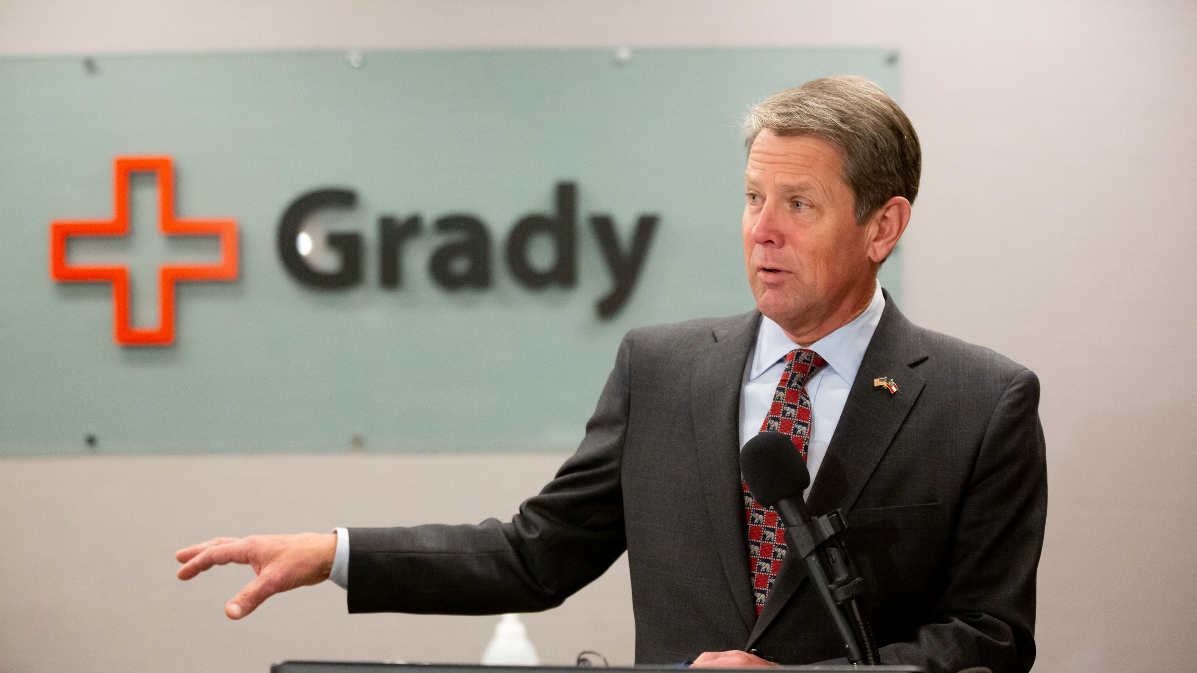 Governor Brian P. Kemp provides updates on COVID-19 in Georgia at a press conference at Grady Hospital on December 17, 2020. STEVE SCHAEFER FOR THE ATLANTA JOURNAL-CONSTITUTION