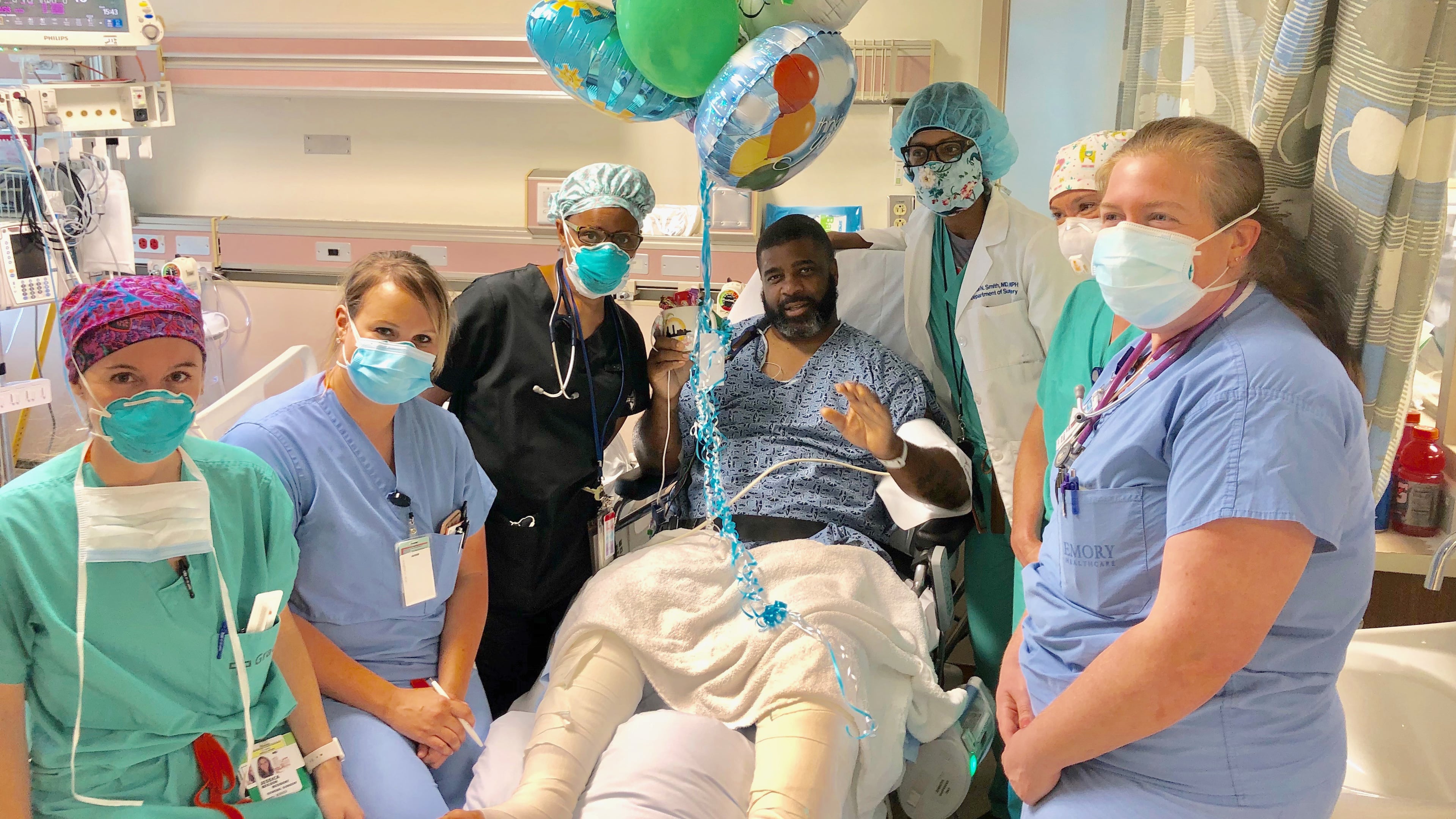 The Atlanta City Council surprised injured Officer Max Brewer with balloons Friday at Grady Memorial Hospital. (Photo: Atlanta police)