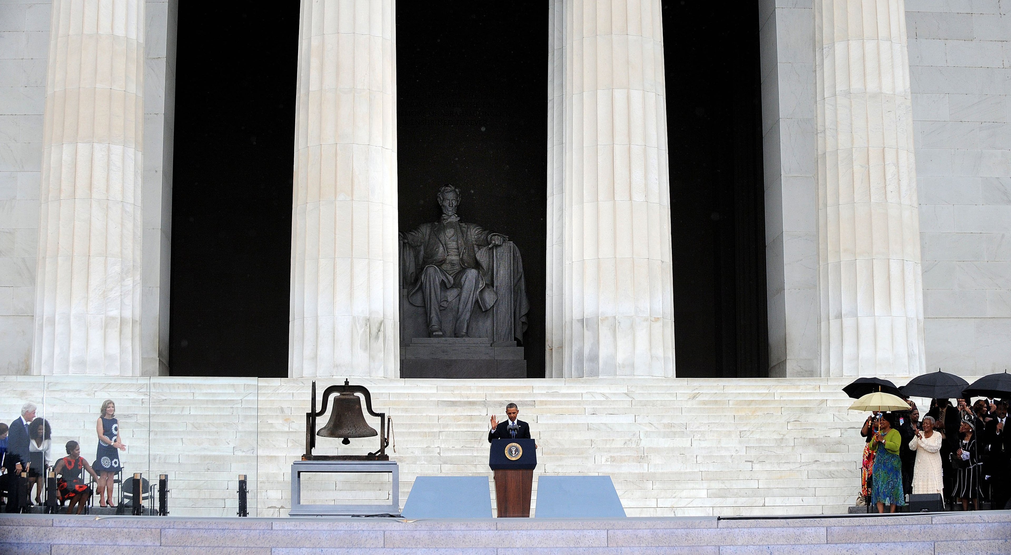 President Barack Obama delivers remarks at the "Let Freedom Ring" ceremony to commemorate the 50th anniversary of the March on Washington for Jobs and Freedom at the Lincoln Memorial on the National Mall on August 28, 2013 in Washington, D.C. (Olivier Douliery/Abaca Press/MCT)