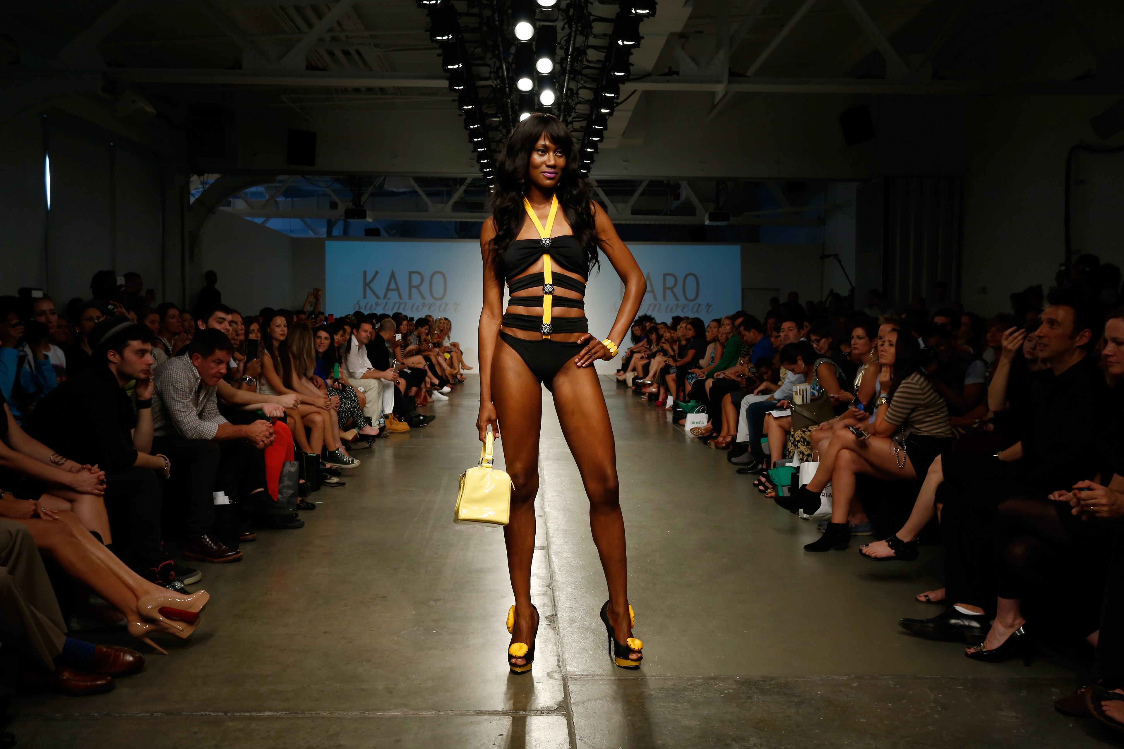 A model walks the runway at the Karo Swimwear show during Nolcha Fashion Week New York Spring/Summer 2014 presented by RUSK at Pier 59 Studios on Sept. 11, 2013, in New York City.