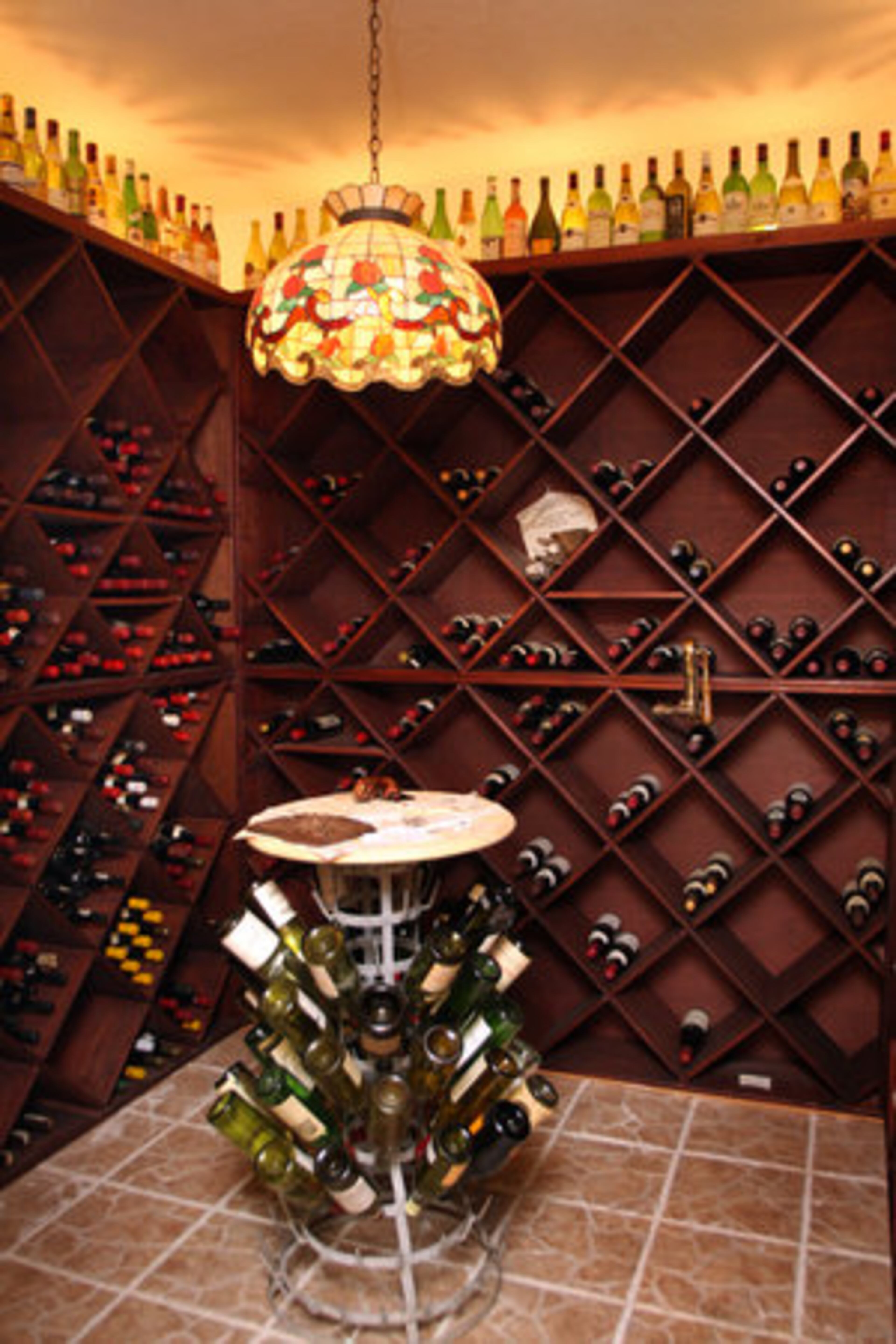 The 2,600-bottle wine cellar contains Burt Prater's passion, collecting wine for 35 years. The room is temperature and humidity controlled.