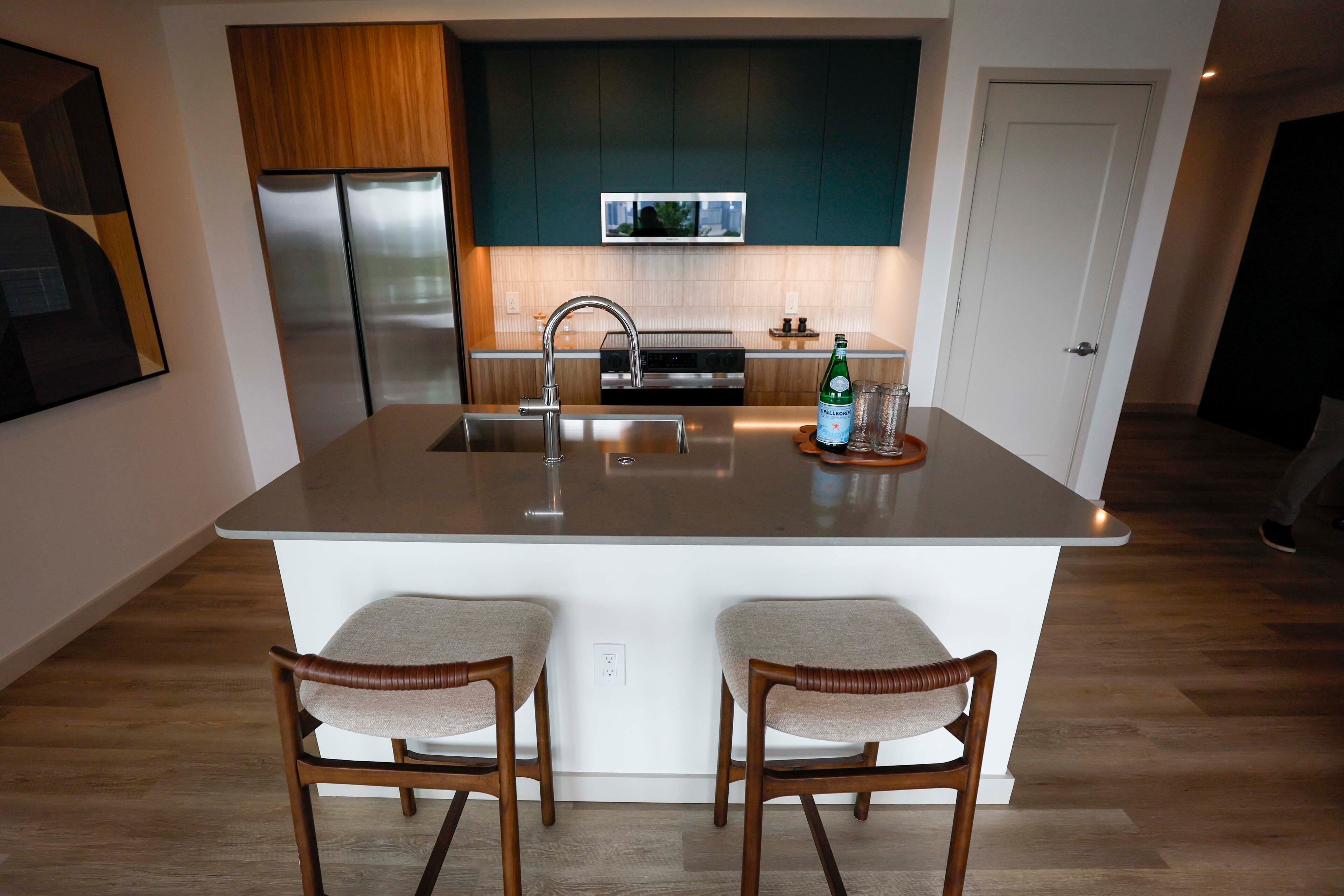 The Stella two bedroom apartments at Star Metals in West Midtown offer nearly 1,900 square feet of living space. This image portrays a show room as seen on Thursday, June 12, 2025.
(Miguel Martinez/ AJC)