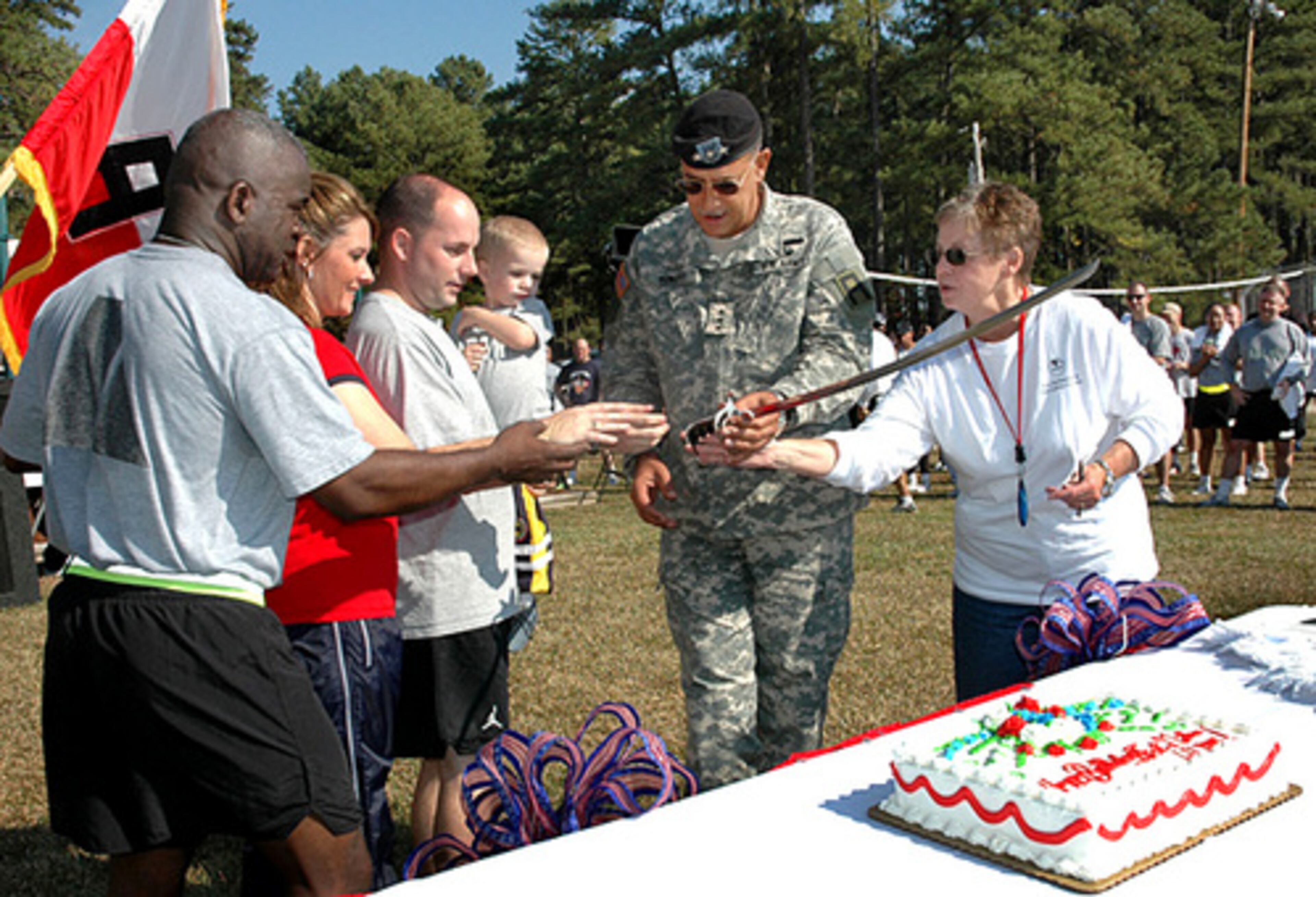 November 2005: Honore takes part in the cake-cutting at the 64th anniversary of Fort Gillem.