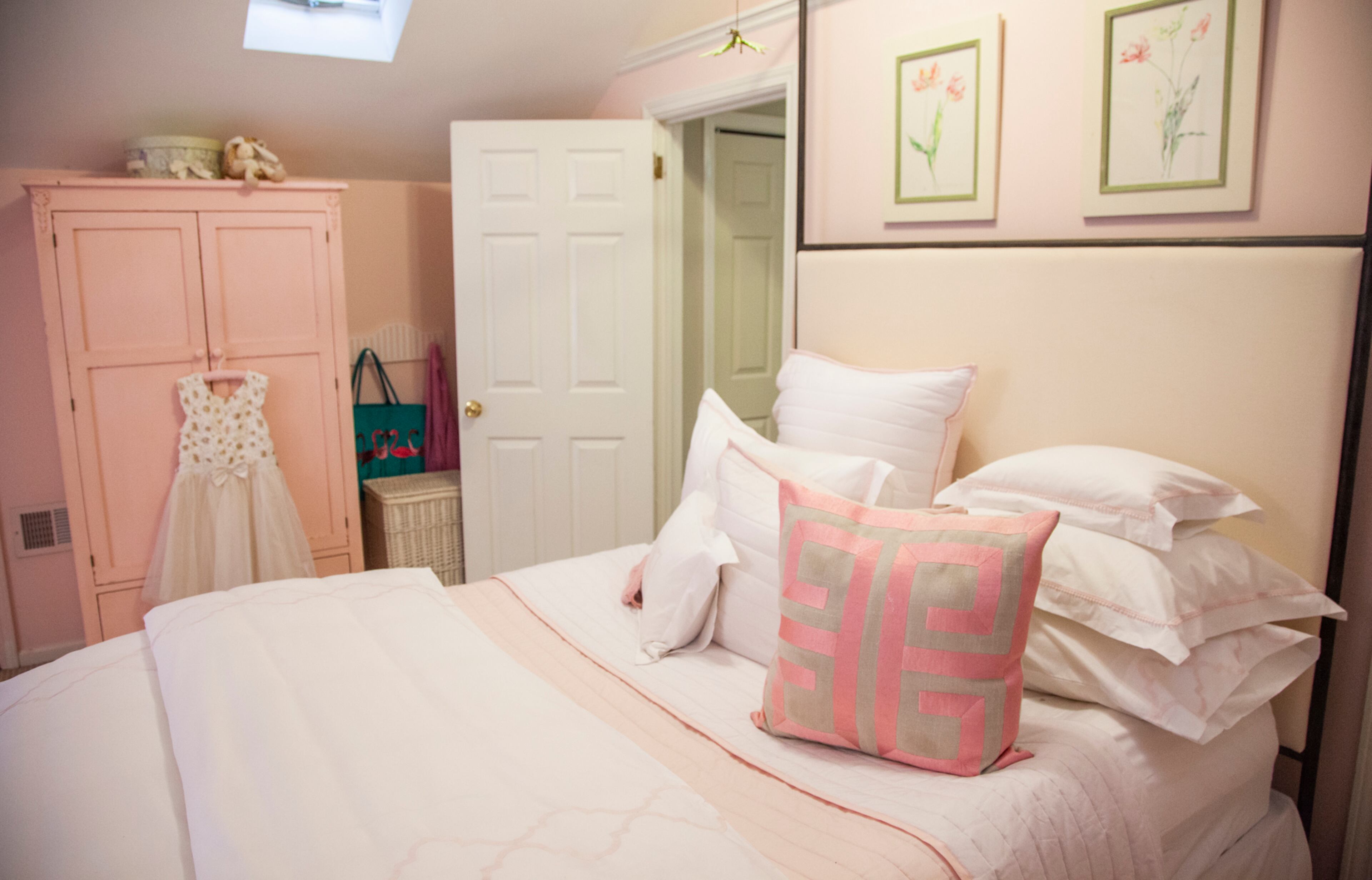 Harper Wicking's bedroom is pretty in pink. The quilt is reversible, with white on one side and pink on the other. Text by Kat Khoury/Fast Copy News Service. Photo by Reann Huber.