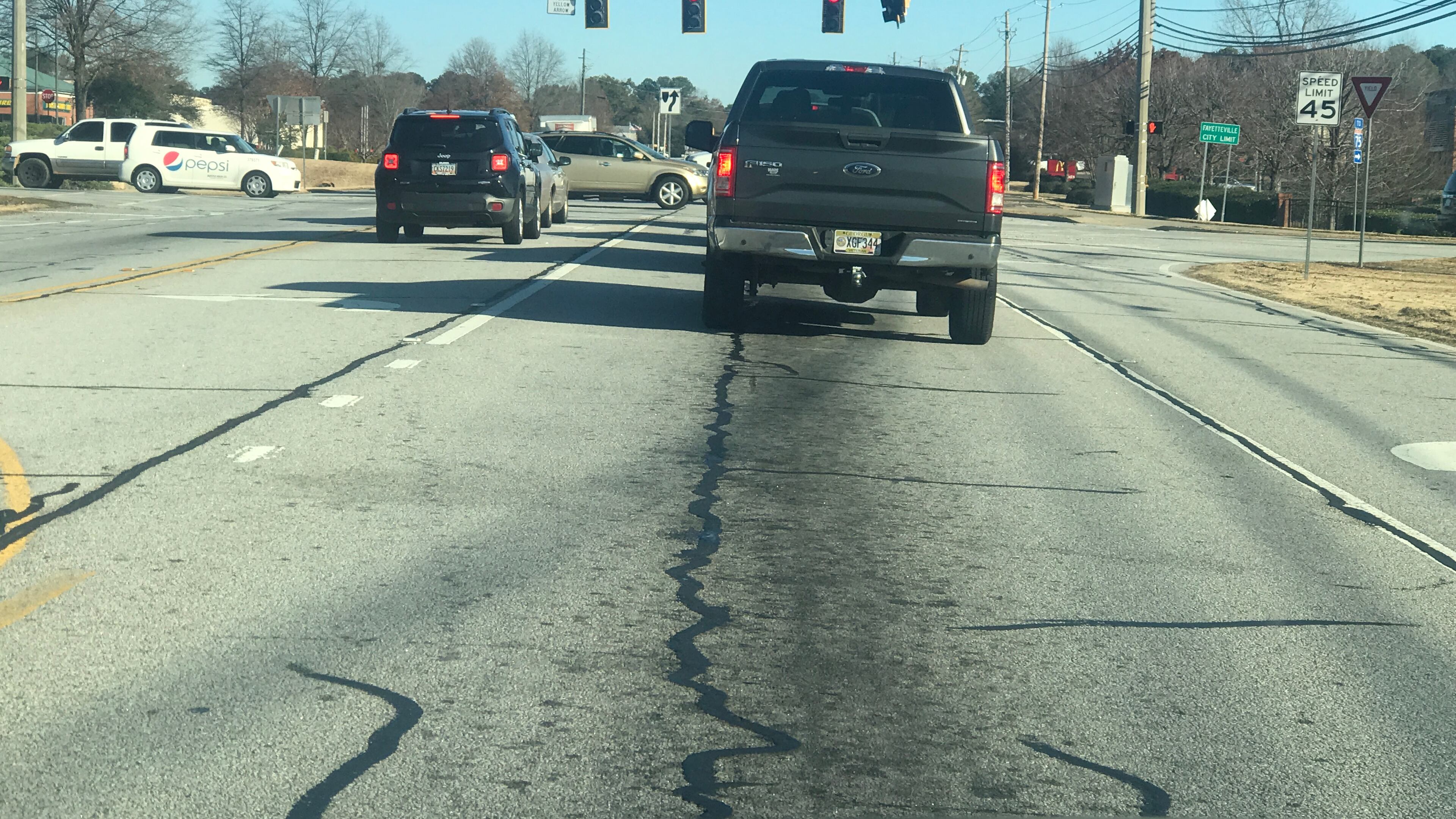A reader wants to see temporary patches fixed on Ga. Highway 85. (Photo/Submitted).
