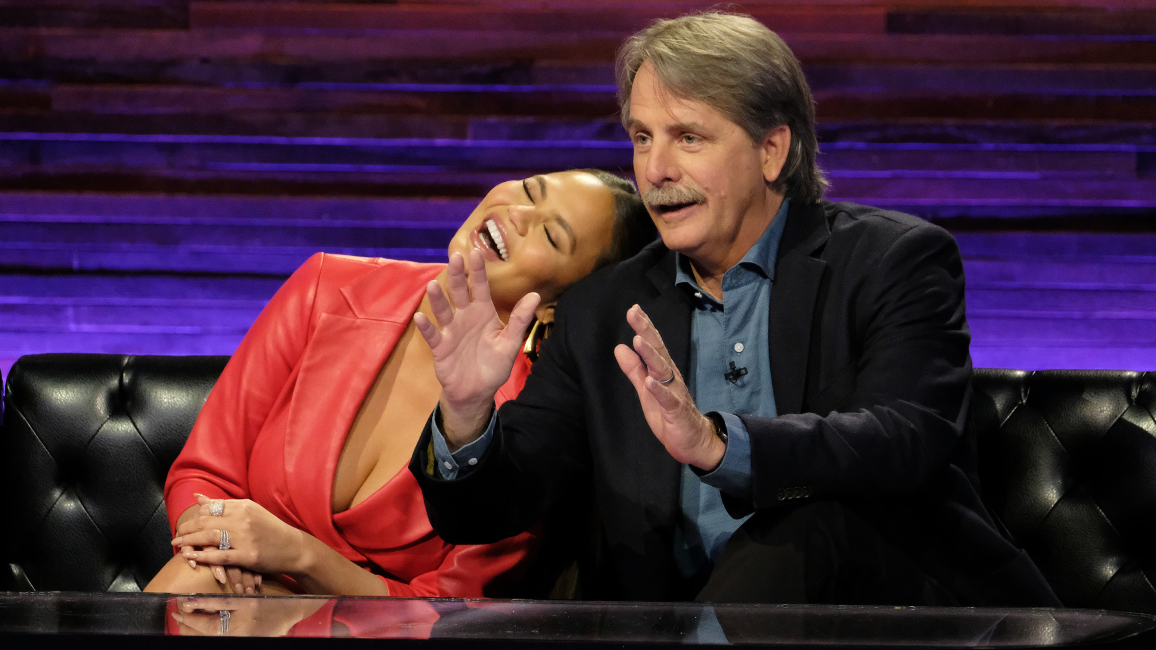 BRING THE FUNNY -- "Open Mic" Episode 103 -- Pictured: (l-r) Chrissy Teigen, Jeff Foxworthy -- (Photo by: Justin Lubin/NBC)