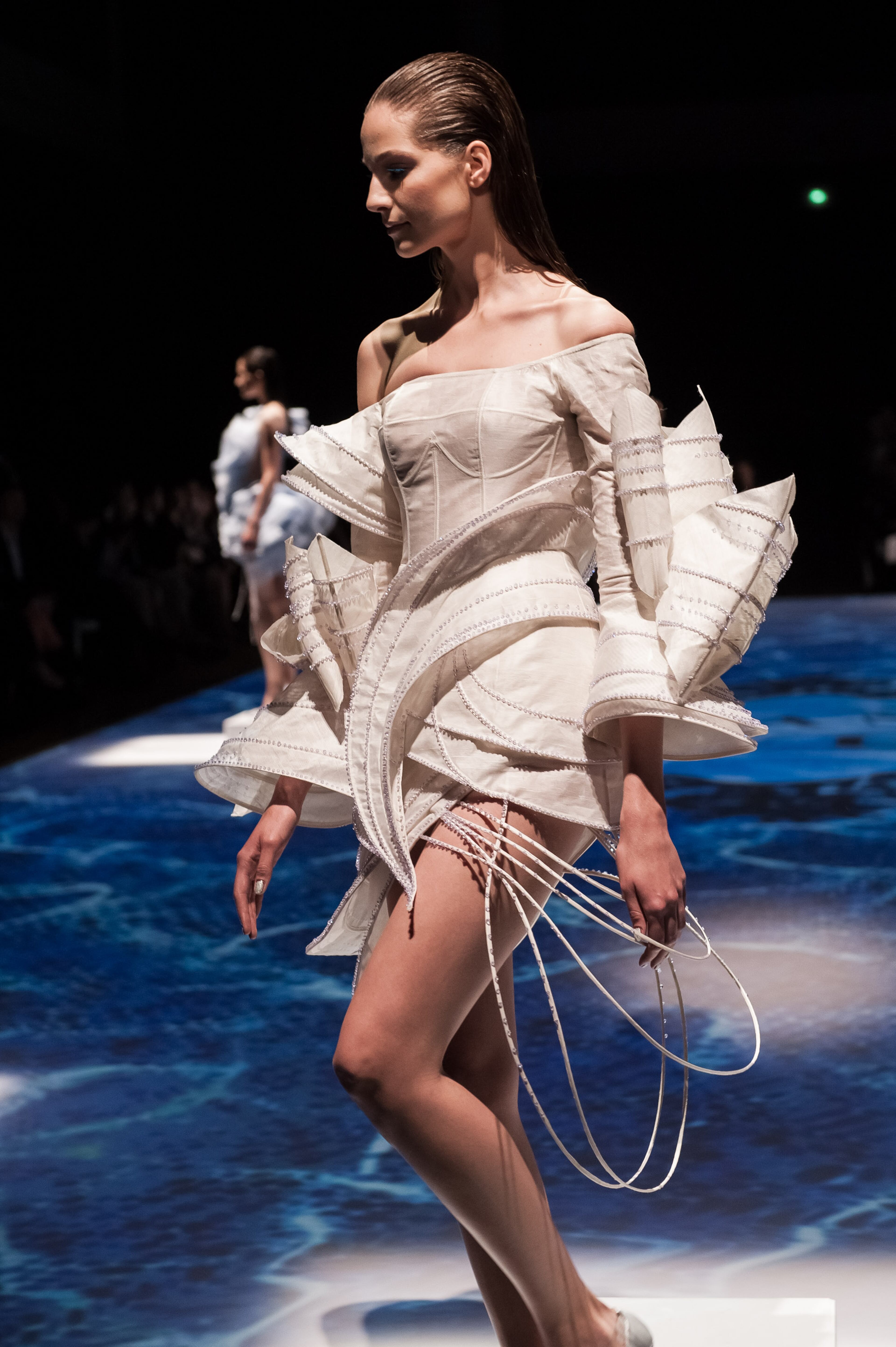 PARIS, FRANCE - JULY 09: A model walks the runway during the Lan YU show as part of Paris Fashion Week - Haute Couture Fall/Winter 2014-2015 at Grand Palais on July 9, 2014 in Paris, France. (Photo by Francois Durand/Getty Images)