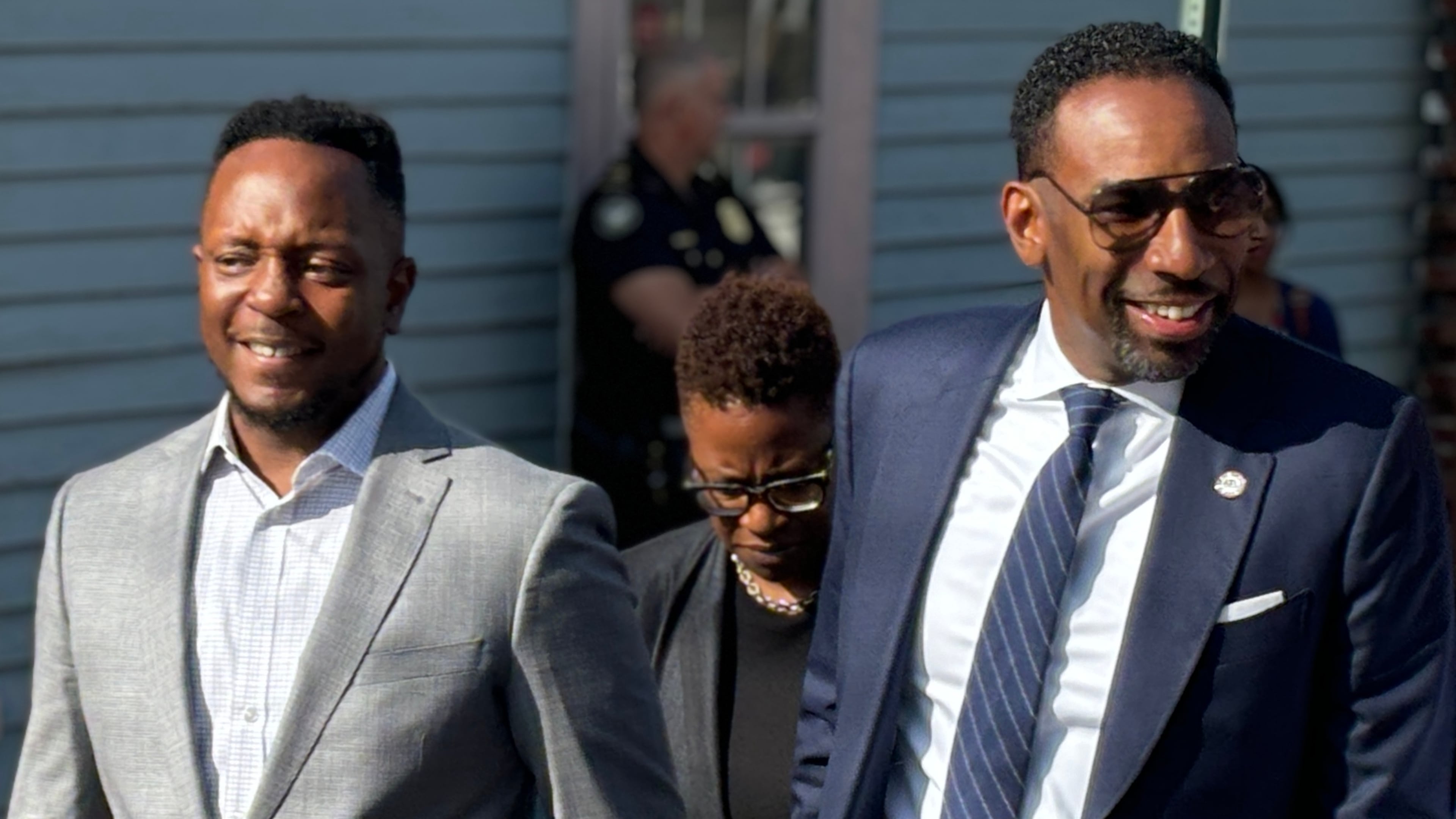 Atlanta Mayor Andre Dickens (right) tours the Vine City neighborhood with his senior advisor Courtney English (left). (Matt Reynolds/AJC 2024)