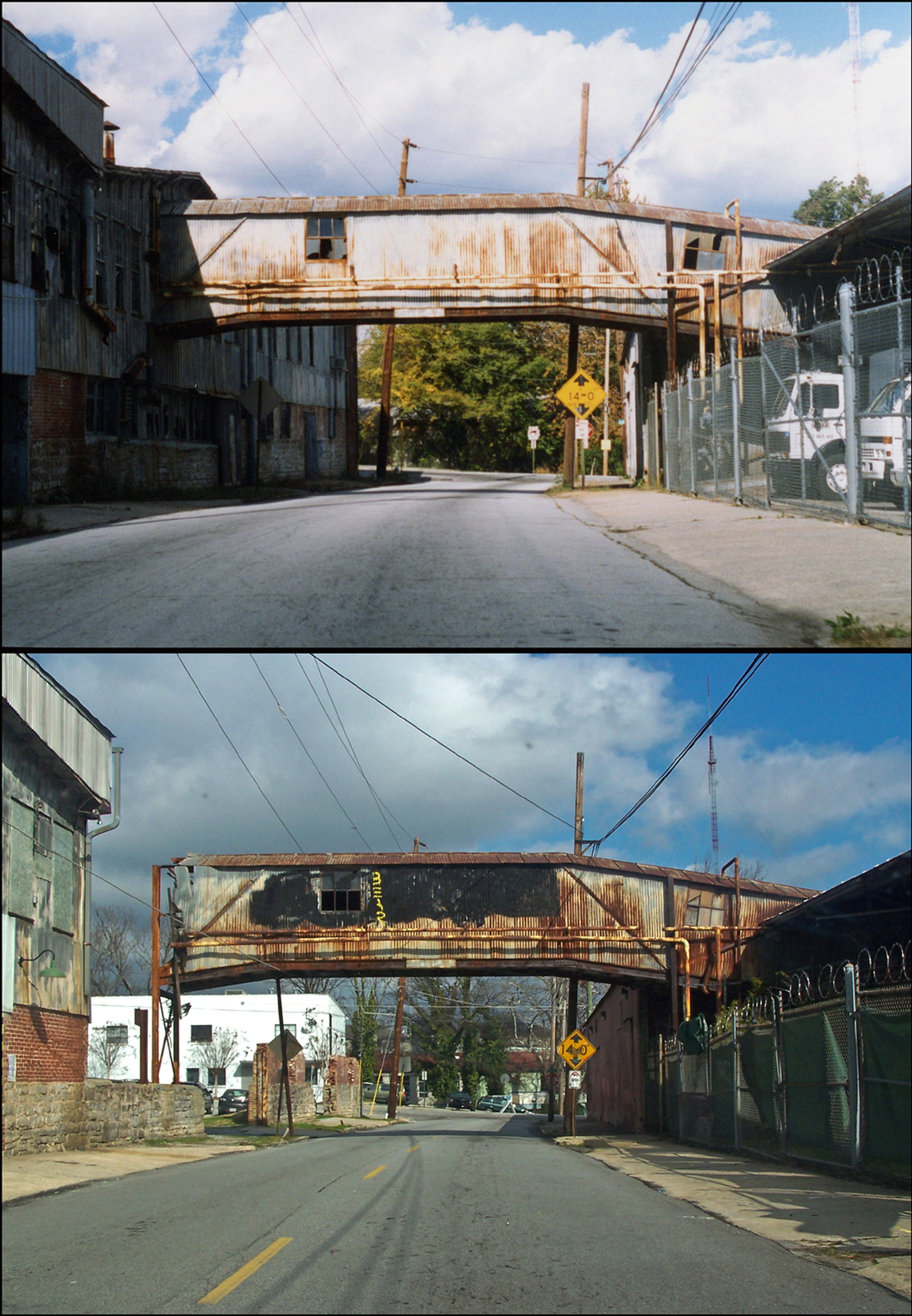 David P. Henderson is a local photographer and purveyor of Atlanta's history, who has been posting now-and-then combined photos for years. He also runs a blog about Atlanta history called Return to Atlanta and has written extensively on the history of the Atlanta Airport at SunshineSkies.com. The Atlanta Stove Works bridge over Krog Street: The top photo is from November, 1997. The bottom photo was taken on Feb. 2, 2012. Credit: David P. Henderson. Used with permission. See more of his now-and-then photos on his Flickr account, and on his Return to Atlanta blog.