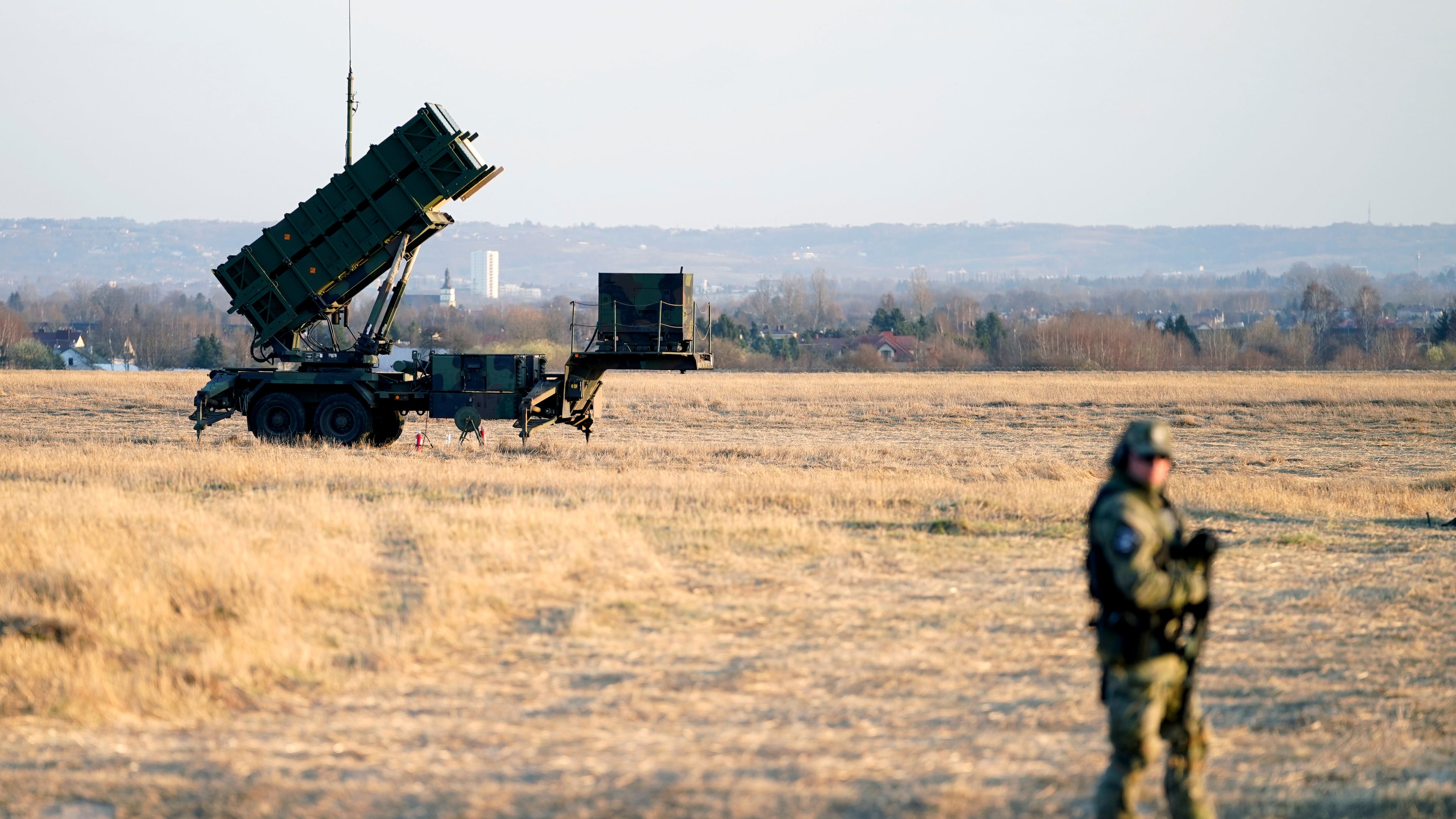 FILE - Patriot missles are seen at the Rzeszow-Jasionka Airport, March 25, 2022, in Jasionka, Poland. (AP Photo/Evan Vucci, File)