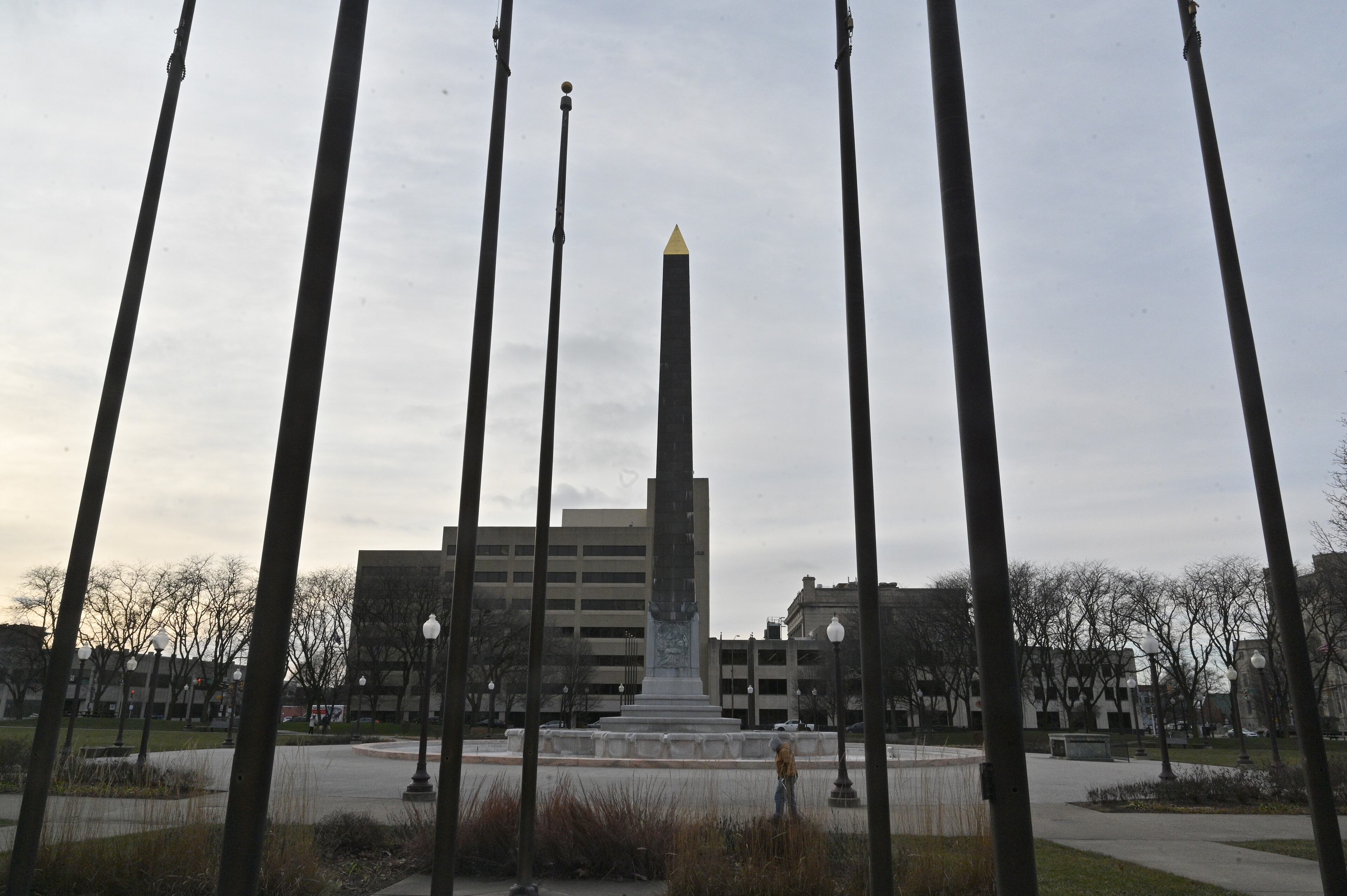 January 6, 2022 Indianapolis, IN - Photo shows one of landmarks, Indiana World War Memorial, in downtown Indianapolis on Thursday, January 6, 2022. Downtown Indianapolis set to host the 2022 College Football Playoff National Championship game between Georgia and Alabama. (Hyosub Shin / Hyosub.Shin@ajc.com)