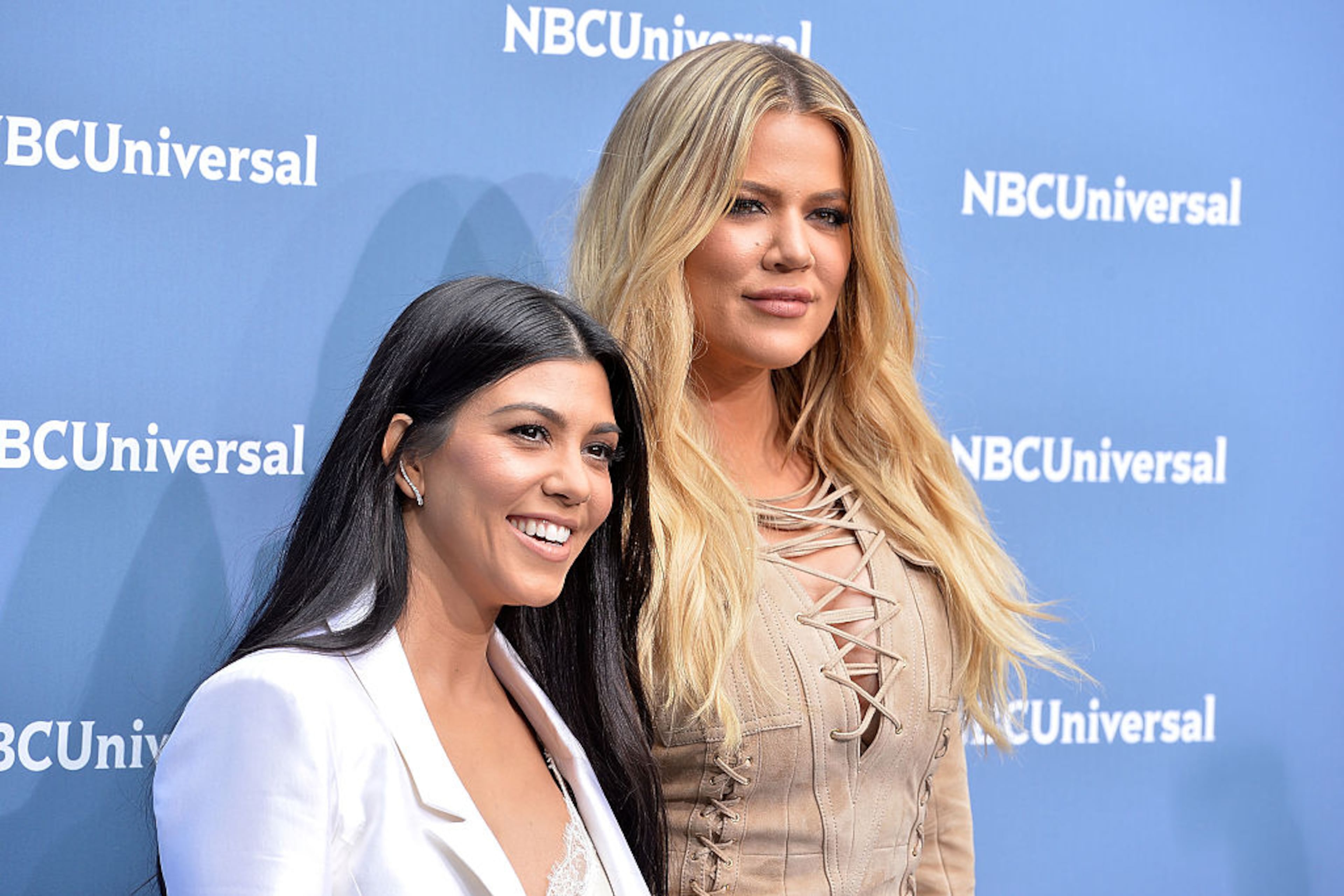 NEW YORK, NY - MAY 16: TV personalities Kourtney Kardashian (L) and Khloe Kardashian attend the NBCUniversal 2016 Upfront Presentation on May 16, 2016 in New York, New York. (Photo by Slaven Vlasic/Getty Images)