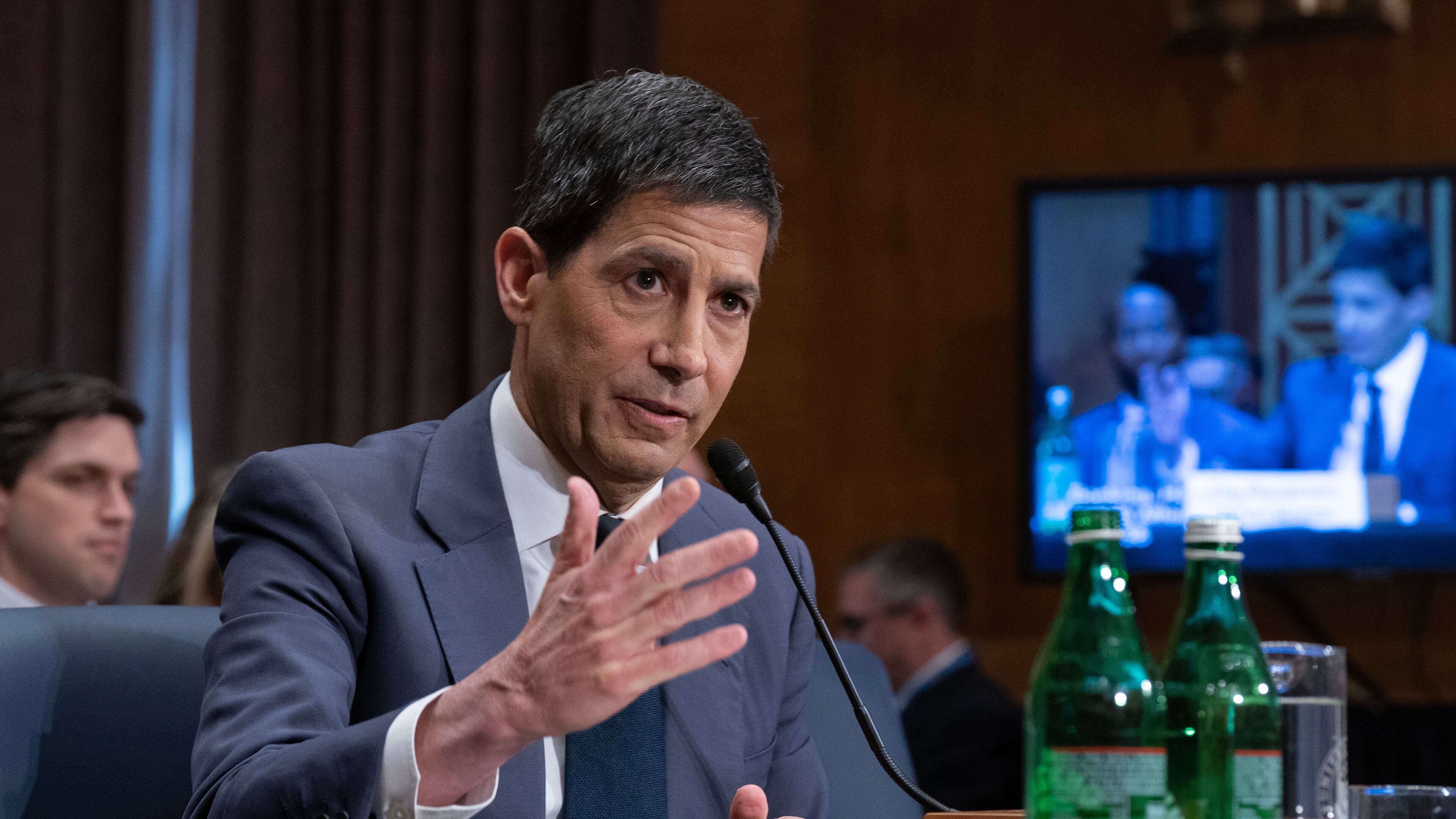 Kevin Warsh testifies during his nomination hearing to be a member and chairman of the Federal Reserve Board of Governors before the Senate Banking, Housing and Urban Affairs Committee on Capitol Hill, in Washington Tuesday, April 21, 2026. (AP Photo/Jose Luis Magana)