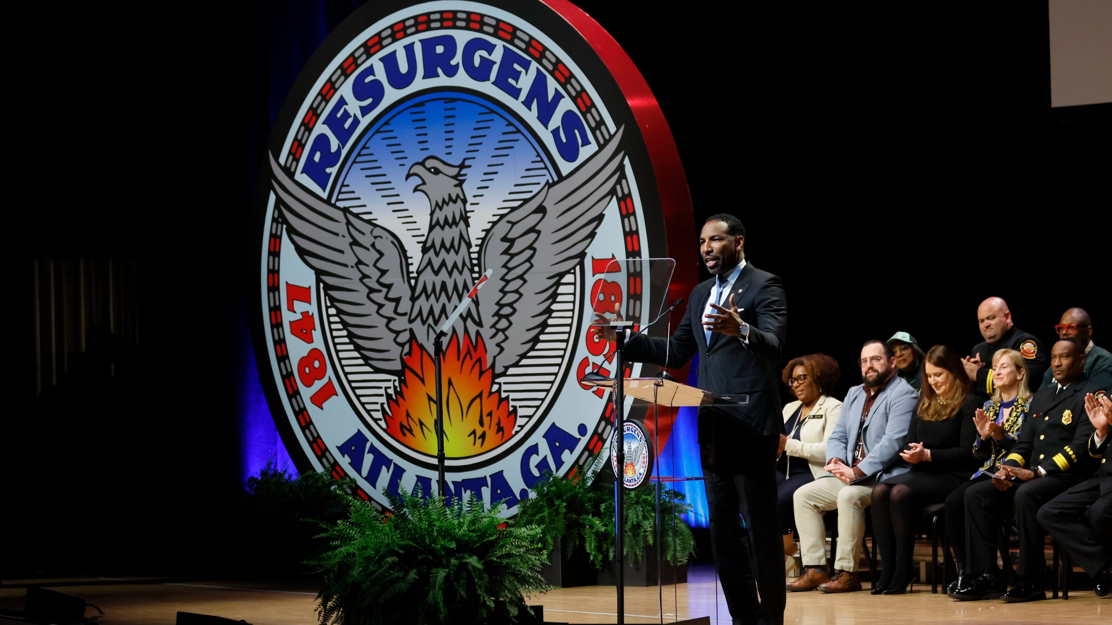 Mayor Andre Dickens, the 61st mayor of Atlanta, speaks during the 2024 State of the City Business Address on Monday, March 25, 2024, at the Woodruff Arts Center in Atlanta. (Miguel Martinez /Atlanta Journal-Constitution/TNS)