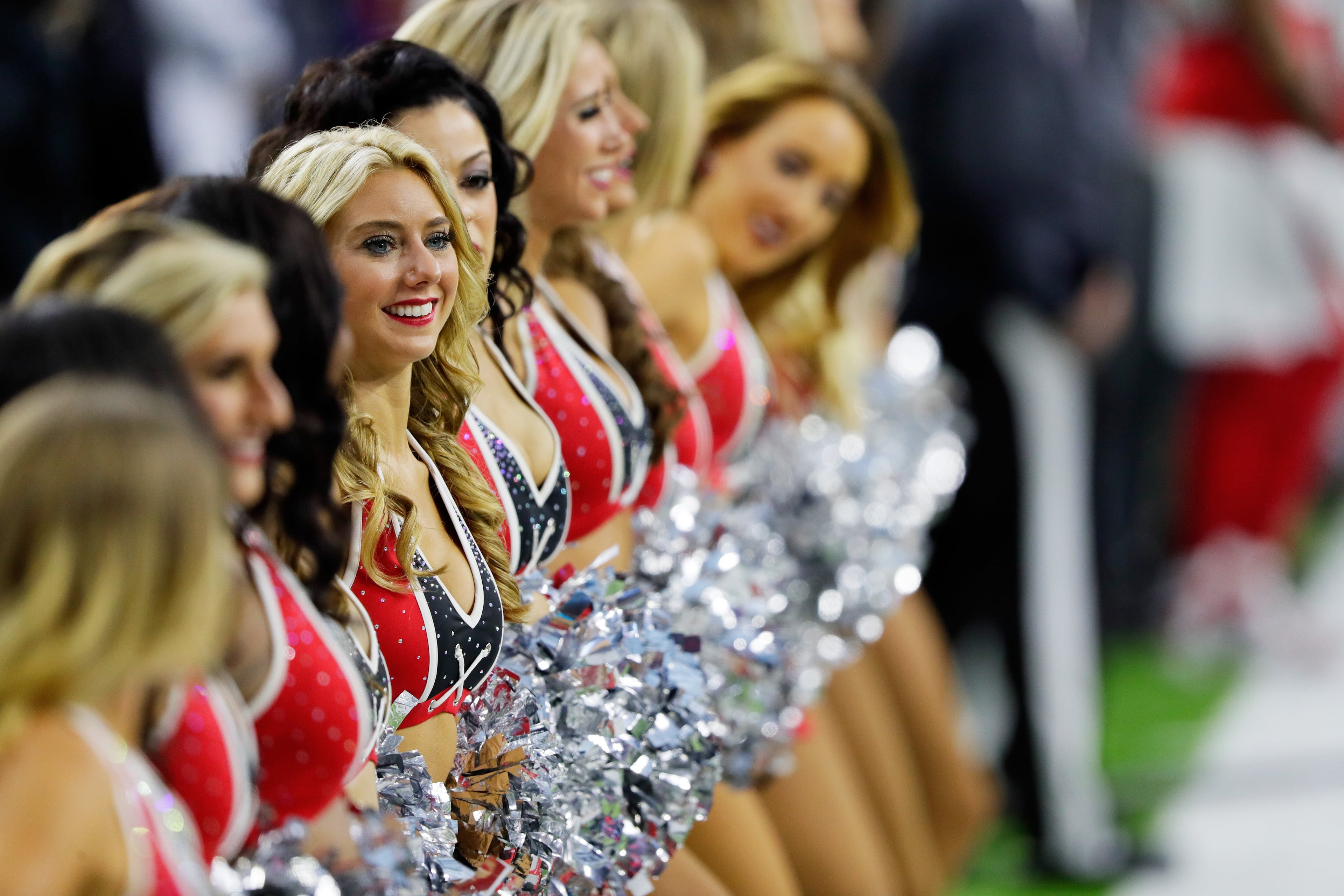 HOUSTON, TX - FEBRUARY 05: Cheerleaders stand on the field prior to Super Bowl 51 at NRG Stadium on February 5, 2017 in Houston, Texas. (Photo by Jamie Squire/Getty Images)
