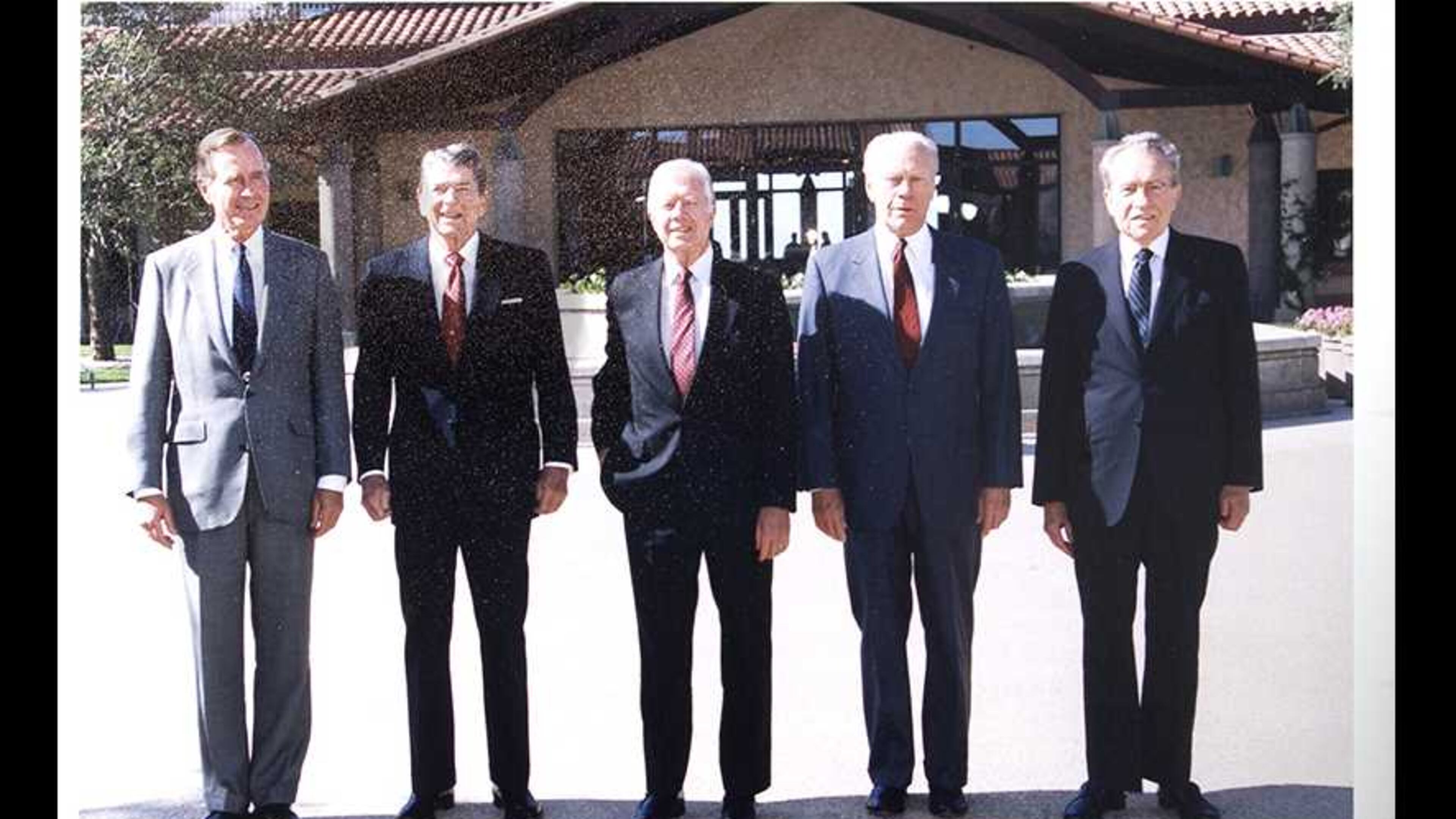 A signed photograph of five United States presidents.