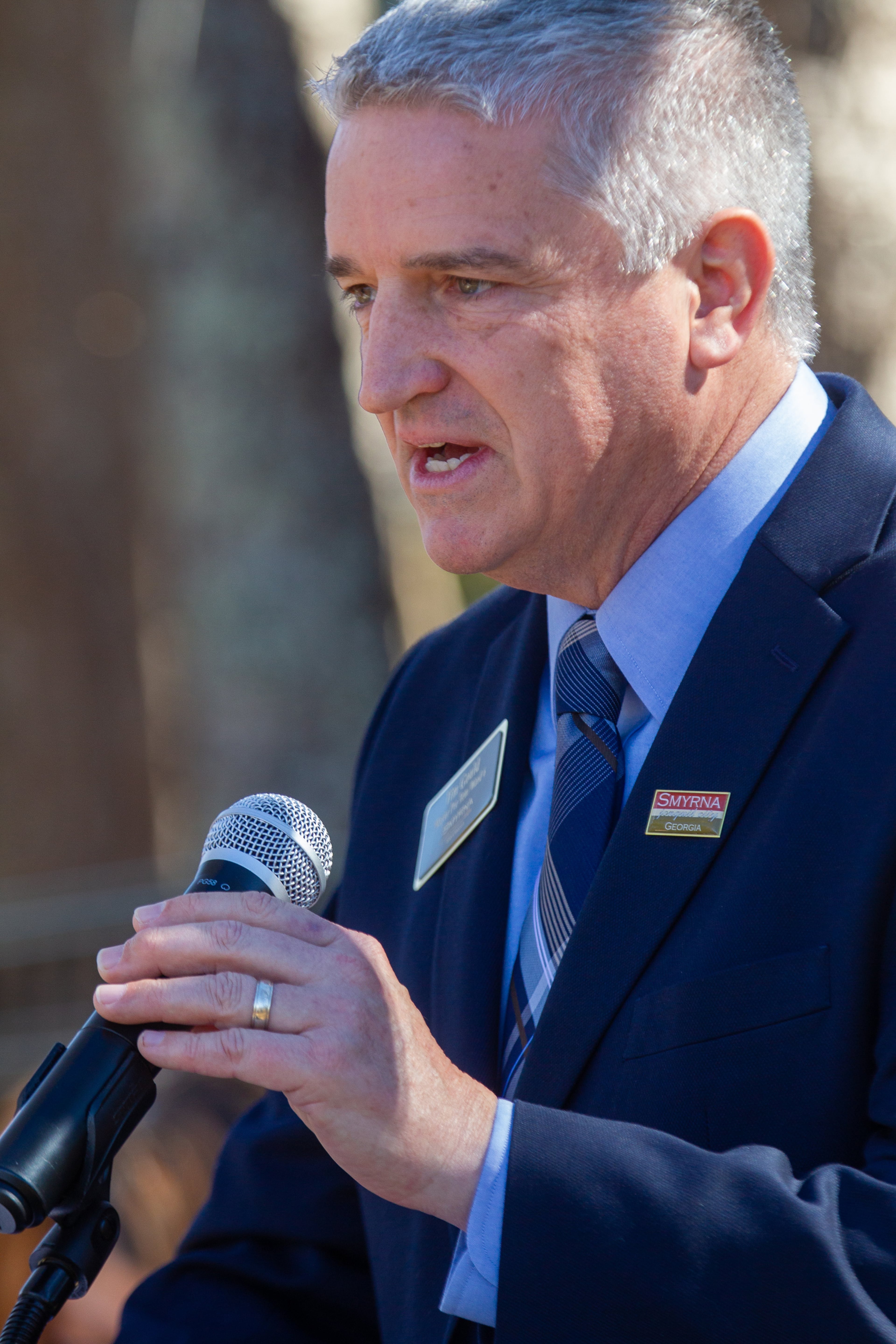 Smyrna Mayor Pro Tem Tim Gould talks during the rededication of the Mount Zion Cemetery on Sunday, February 20, 2022. After taking possession of the burial site in 2019, Smyrna invested $100,000 to restore the grounds and headstones. (Photo: Steve Schaefer for The Atlanta Journal-Constitution)
