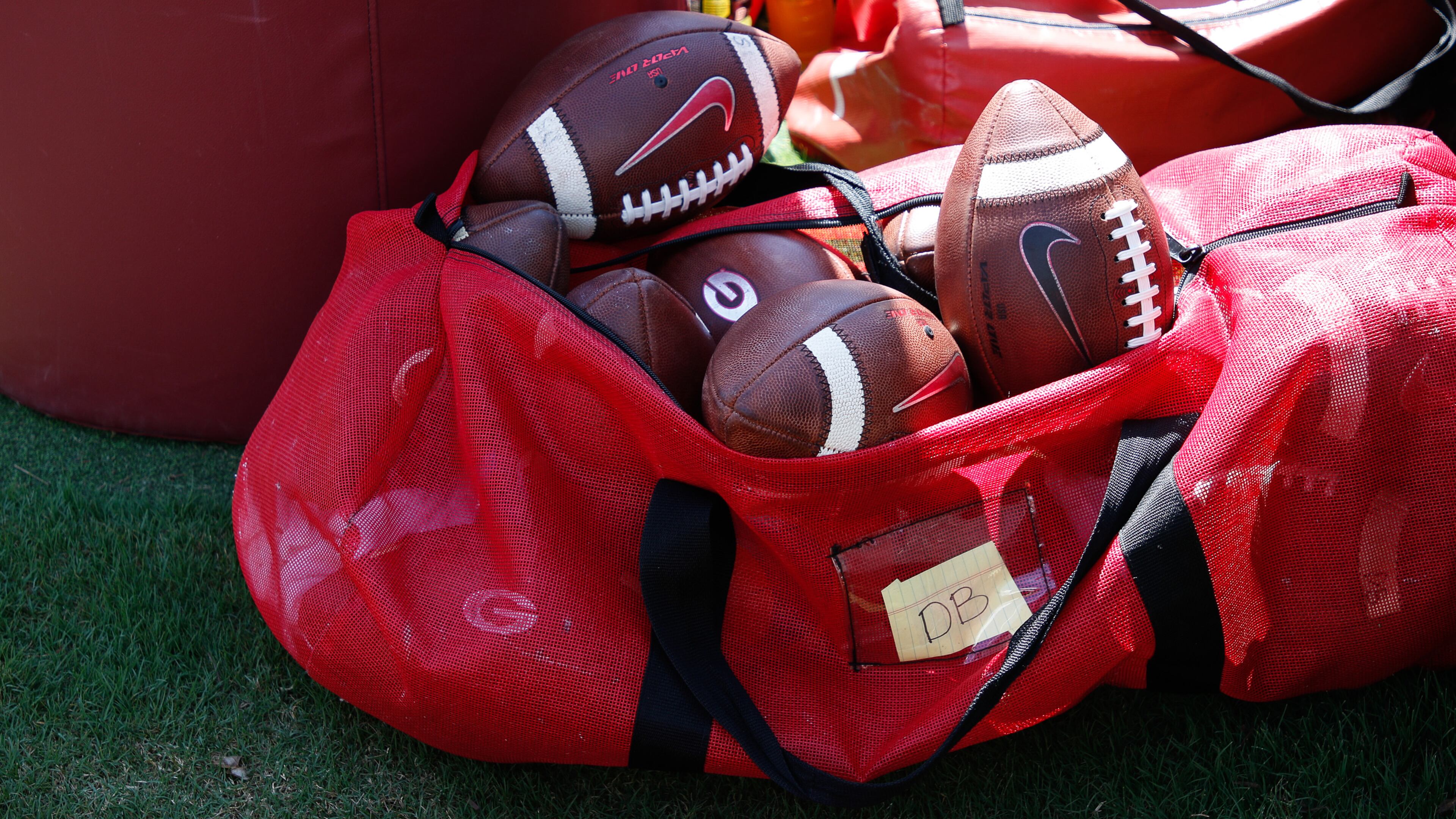 University of Georgia equipment sits in the end zone of Williams-Brice Stadium for warmups before the start of a game Saturday, Sept. 8, 2018, at Columbia, S.C.