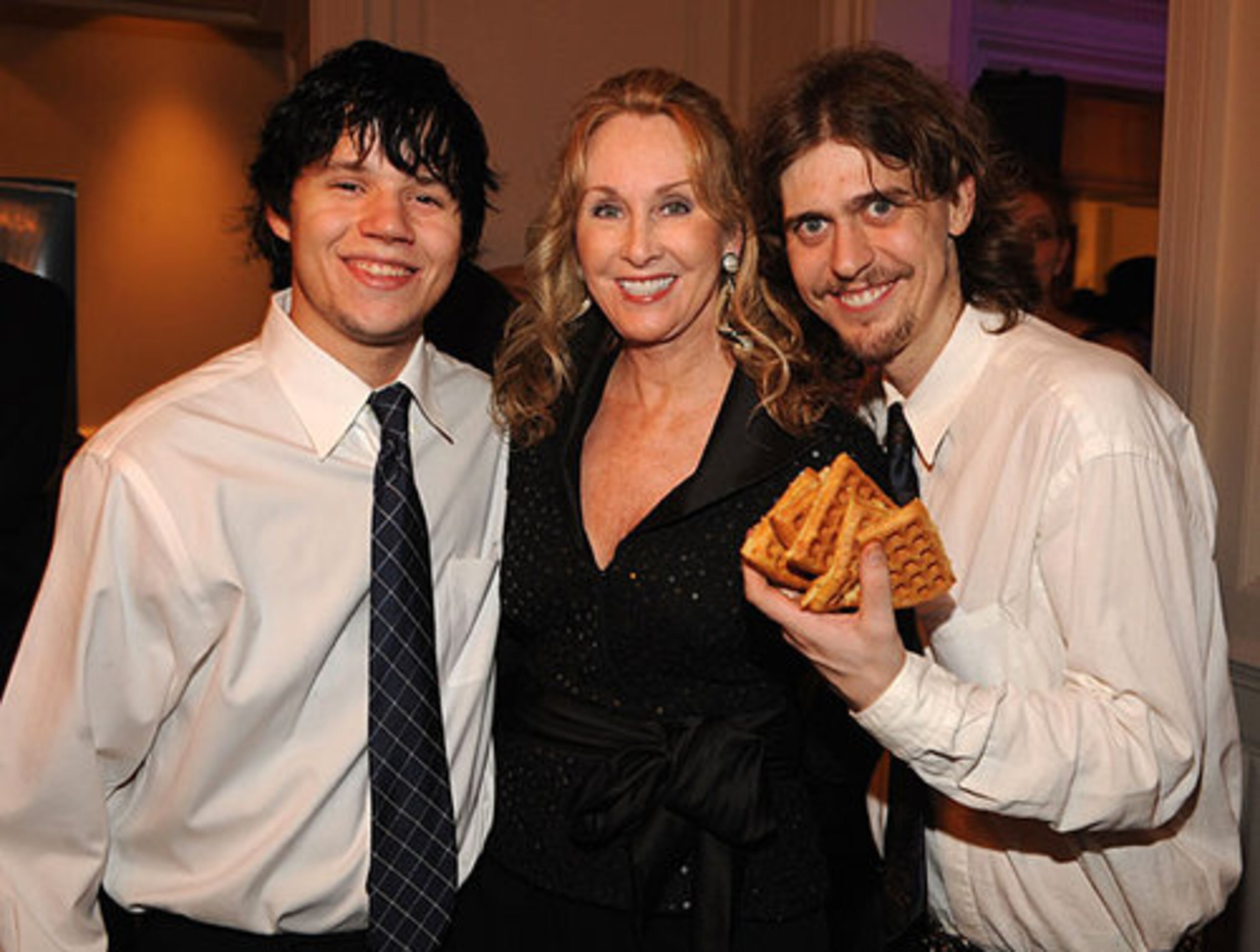 Musician Ryan Holliday, radio consultant Mary Catherine Sneed and musician Jackson Sneed with waffles.