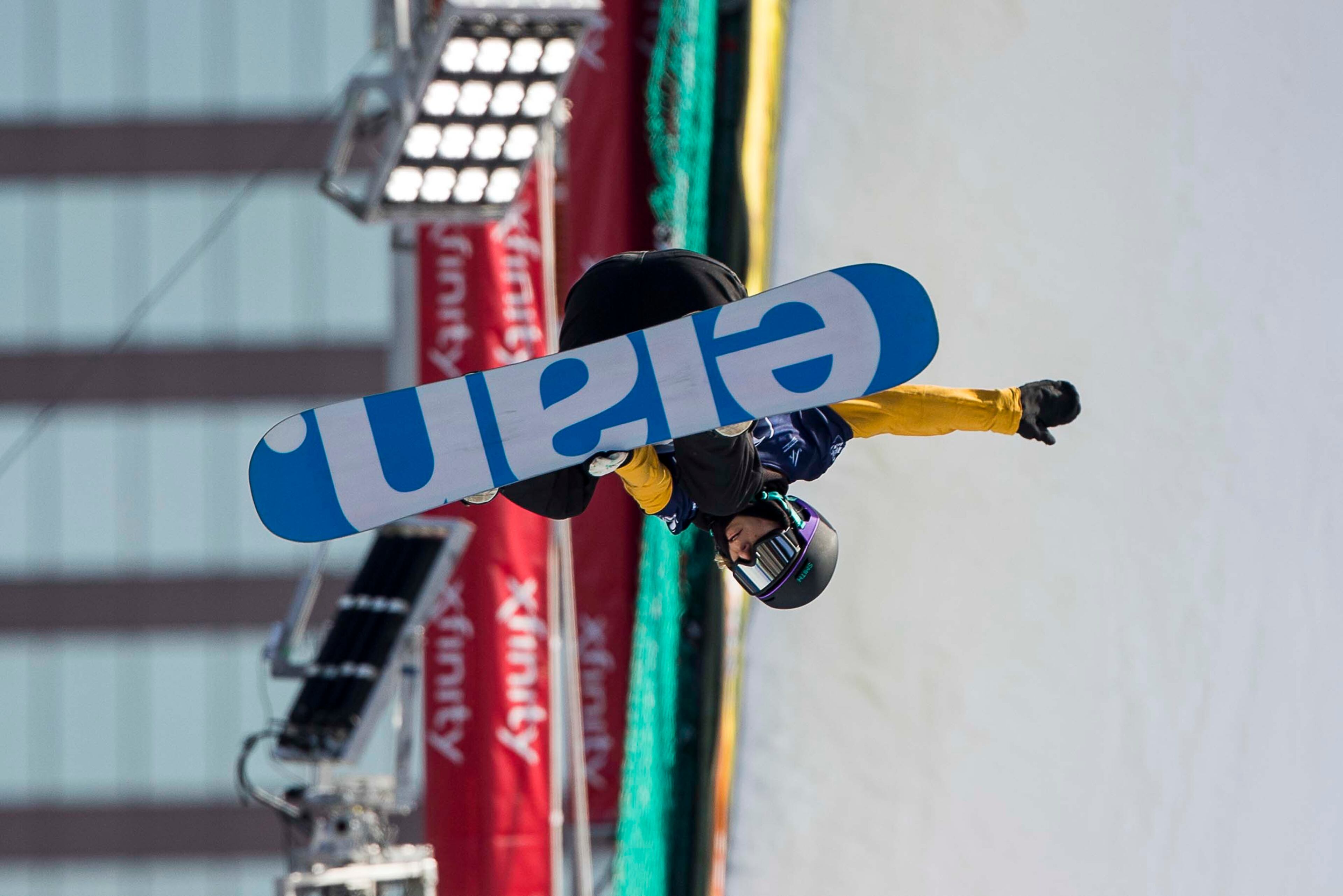 Women's snowboarder Urska Pribosic gets some air during the women's qualification round at the Visa City Big Air FIS Snowboard World Cup at SunTrust Park in Atlanta on Friday, December 20, 2019. (ALYSSA POINTER/ALYSSA.POINTER@AJC.COM)