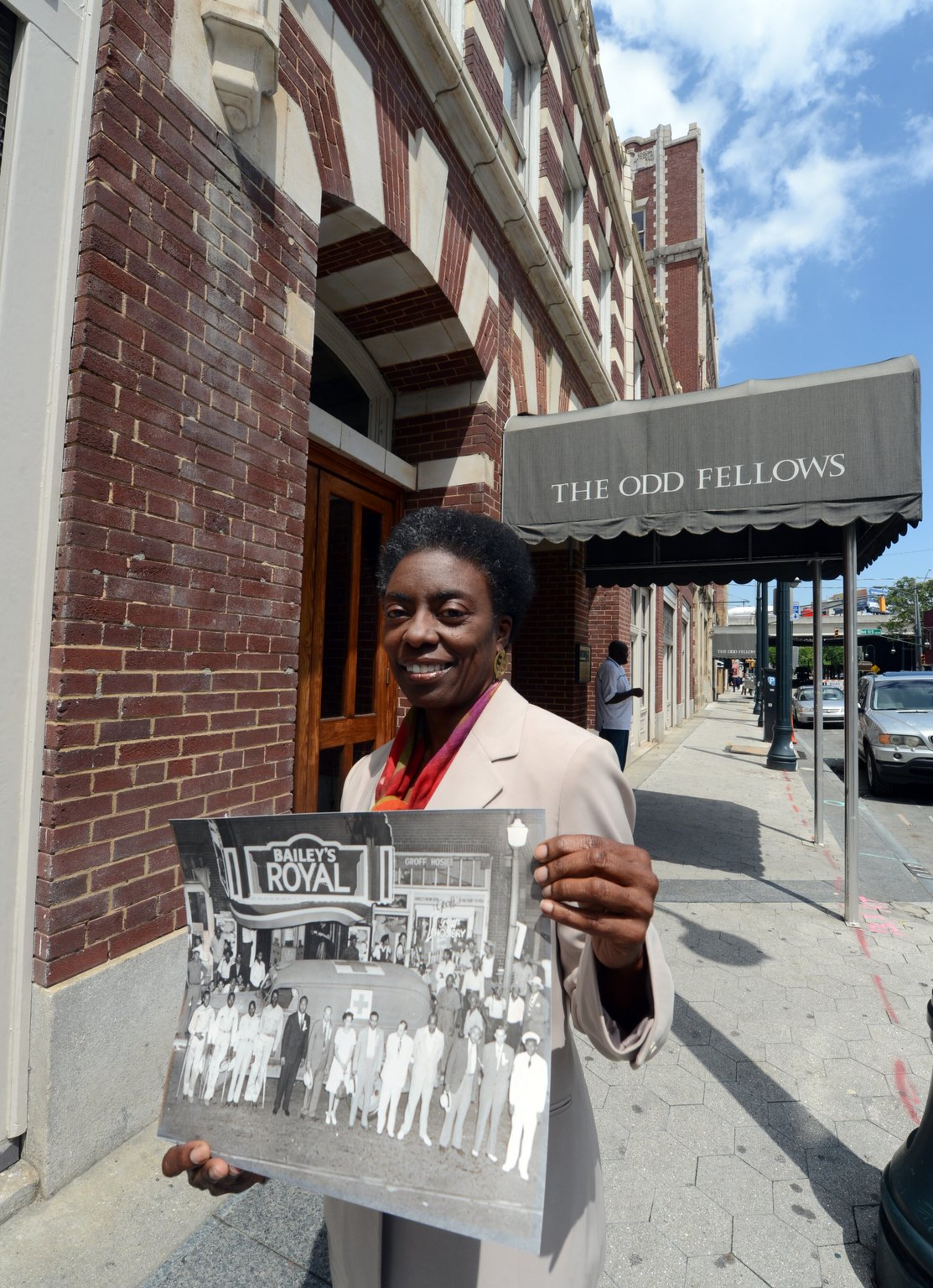 Velma Maia Thomas Fann stands outside the Odd Fellows Building on Auburn Avenue in Atlanta. Fann, an Atlanta author, is spearheading efforts to collect oral histories and old photographs for what she hopes will be a permanent exhibit and to build greater appreciation for that era in black Atlanta.