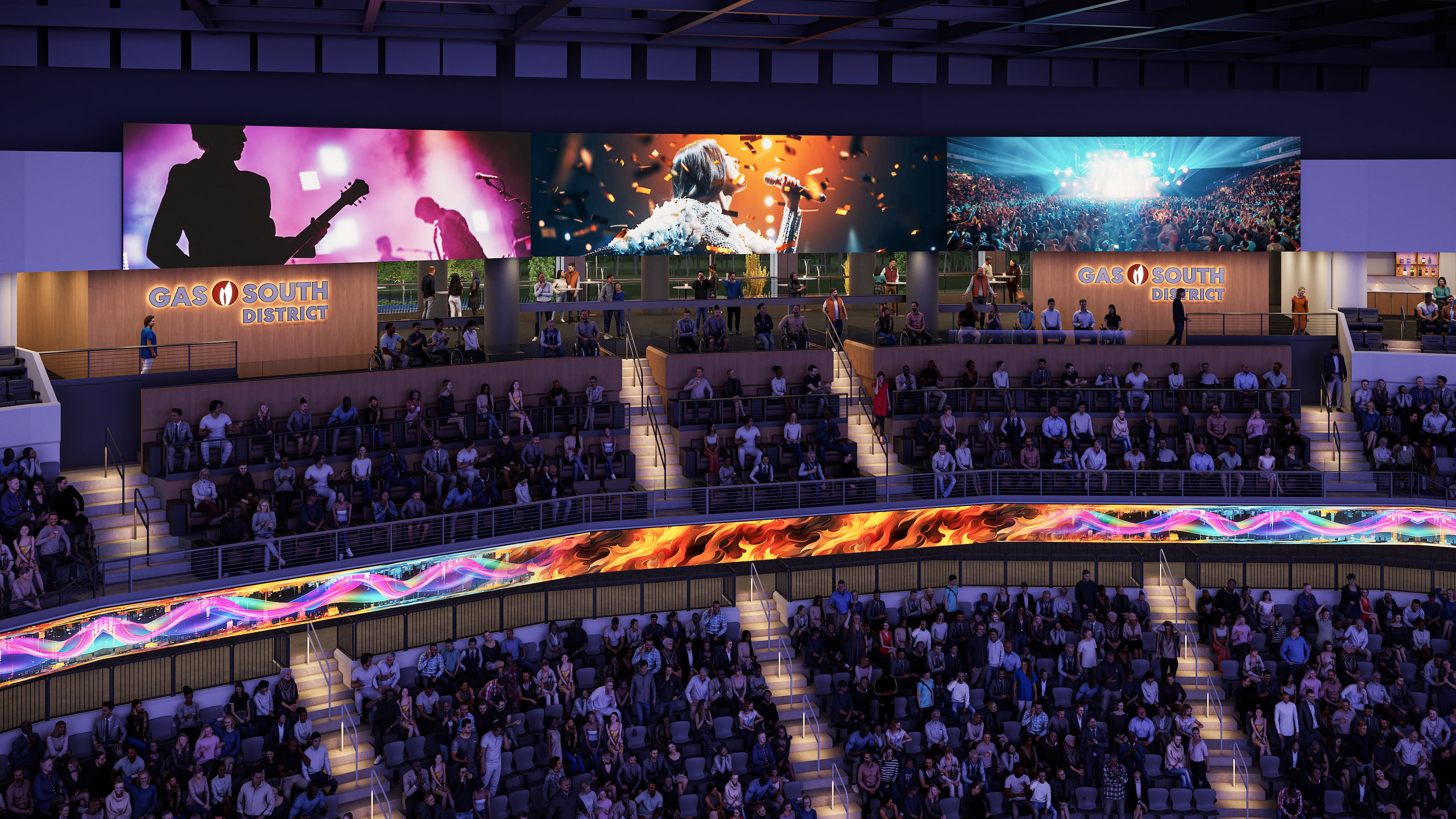 This is a rendering of a planned $175 million renovation to Gas South Arena in Duluth, which held a groundbreaking in September 2026. The full slate of renovations is expected to be complete in 2028. (Courtesy of Gas South District)