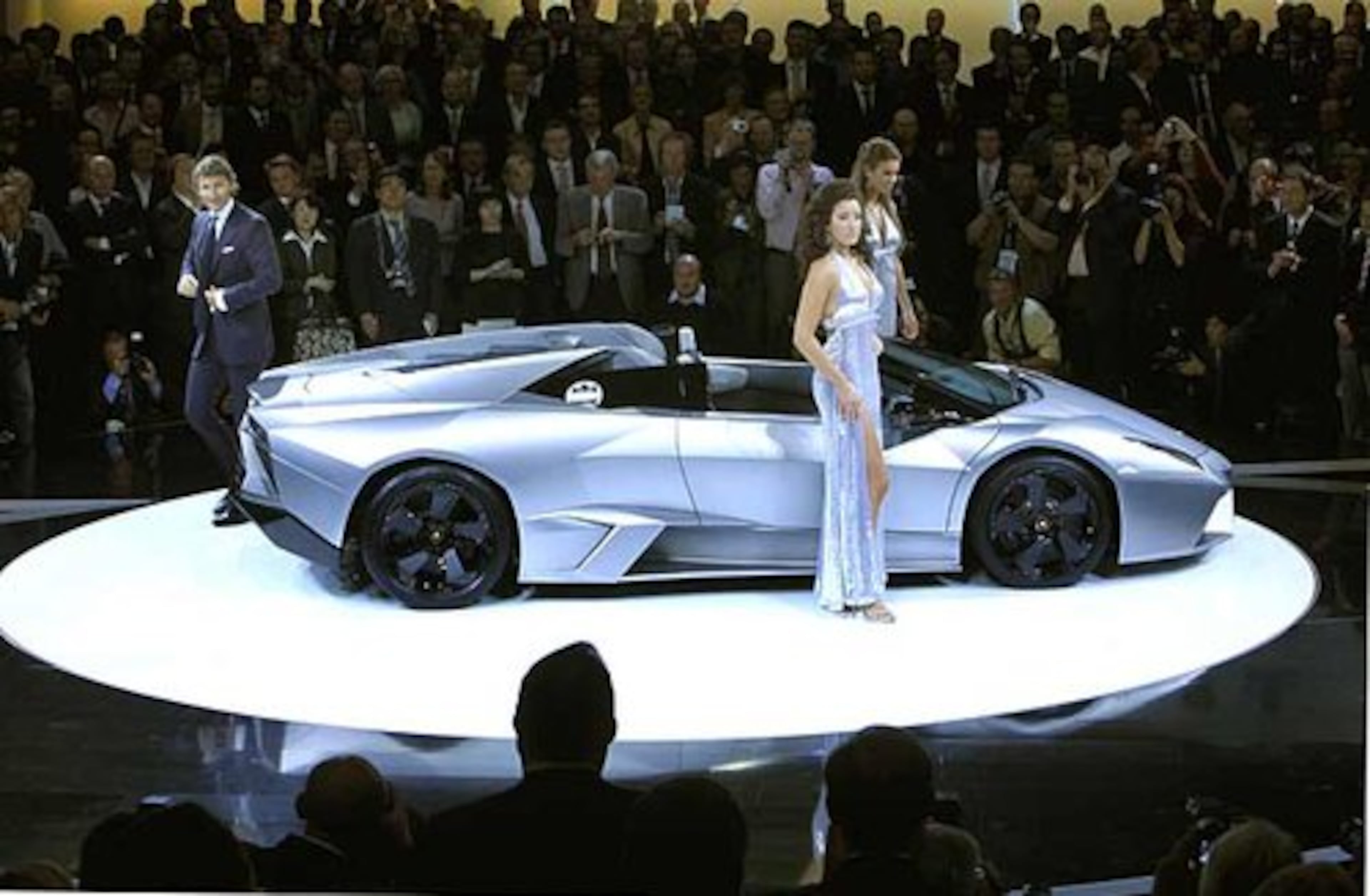 A new Lamborghini car is seen during the club night of Volkswagen Group in Frankfurt, Germany, on Monday evening, Sept. 14, 2009, the day before the start of the International Frankfurt Auto Show IAA.