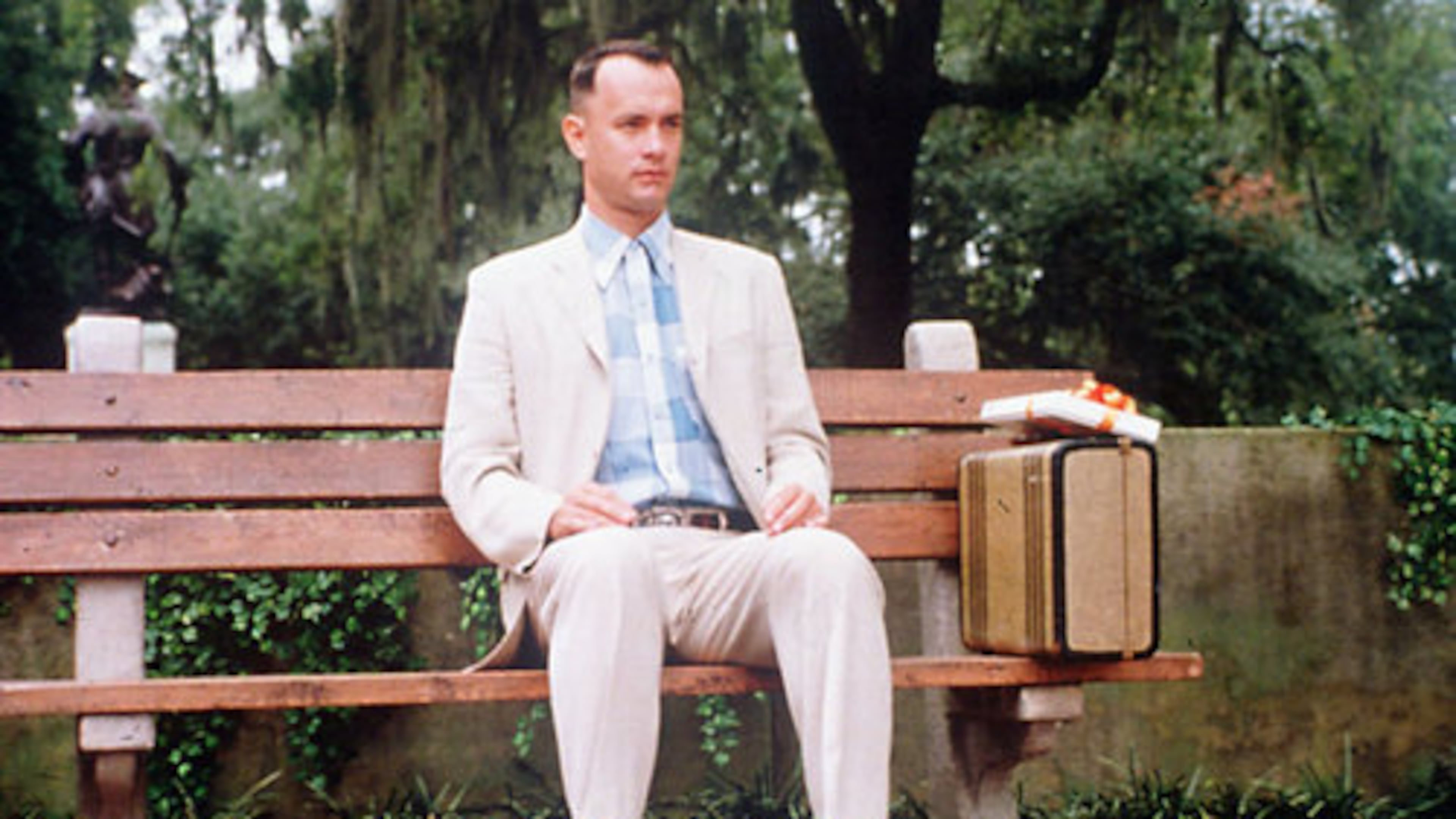 A scene from the 1994 movie, "Forrest Gump": Tom Hanks at Chippewa Square in Savannah. (Paramount Pictures)
