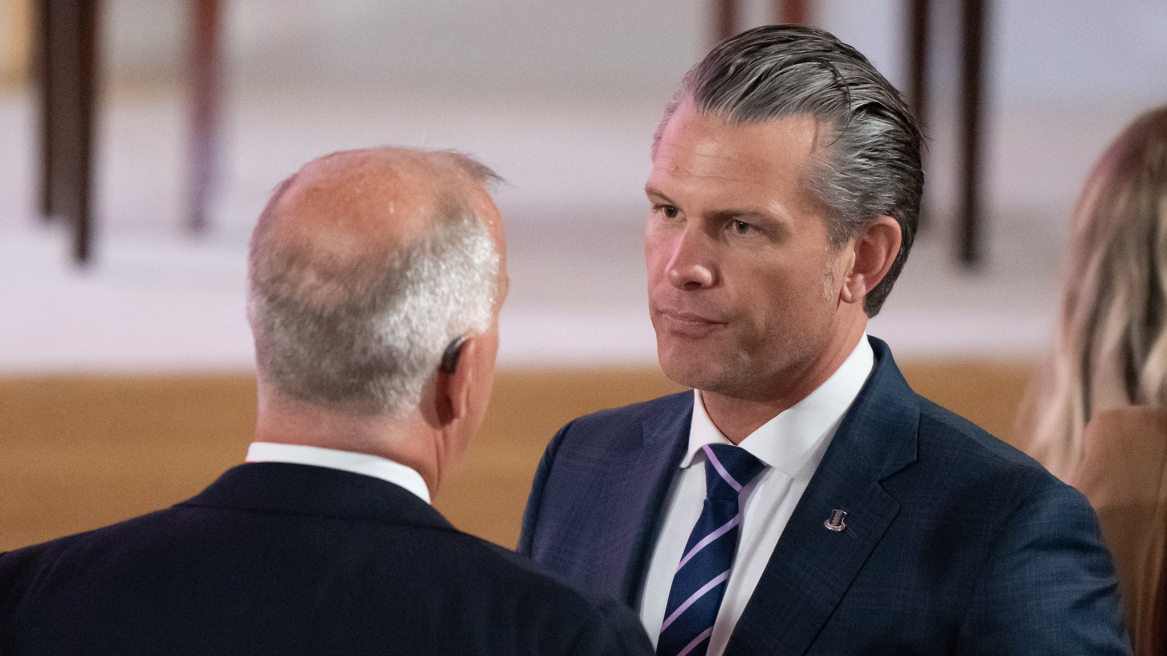 Defense Secretary Pete Hegseth arrives before an event to mark the launch of the America.gov website, Tuesday, Sept. 29, 2026, in Washington. (AP Photo/Mark Schiefelbein)