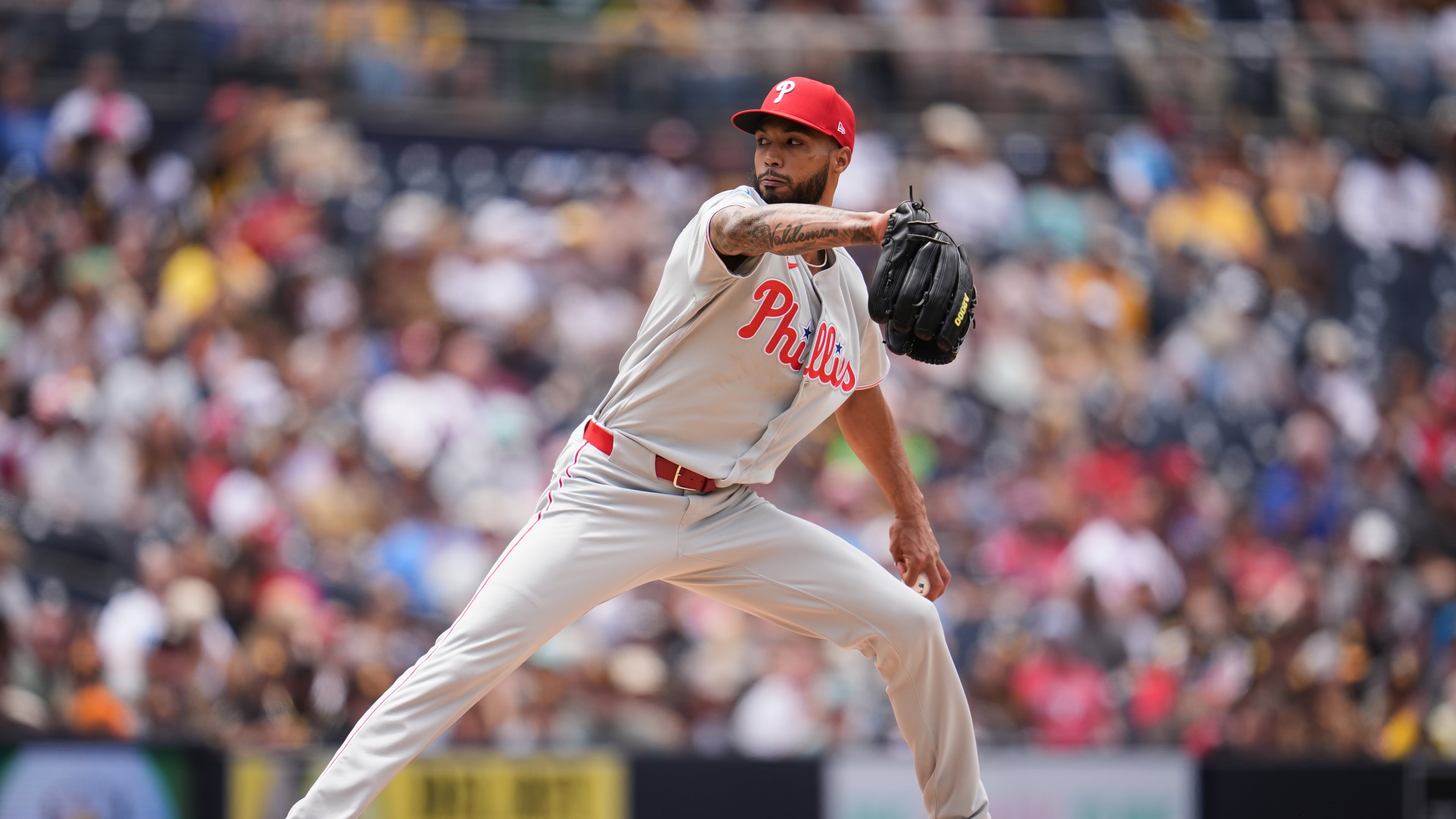 Philadelphia Phillies starting pitcher Cristopher Sánchez works against a San Diego Padres batter during the second inning of a baseball game Wednesday, May 27, 2026, in San Diego. (AP Photo/Gregory Bull)