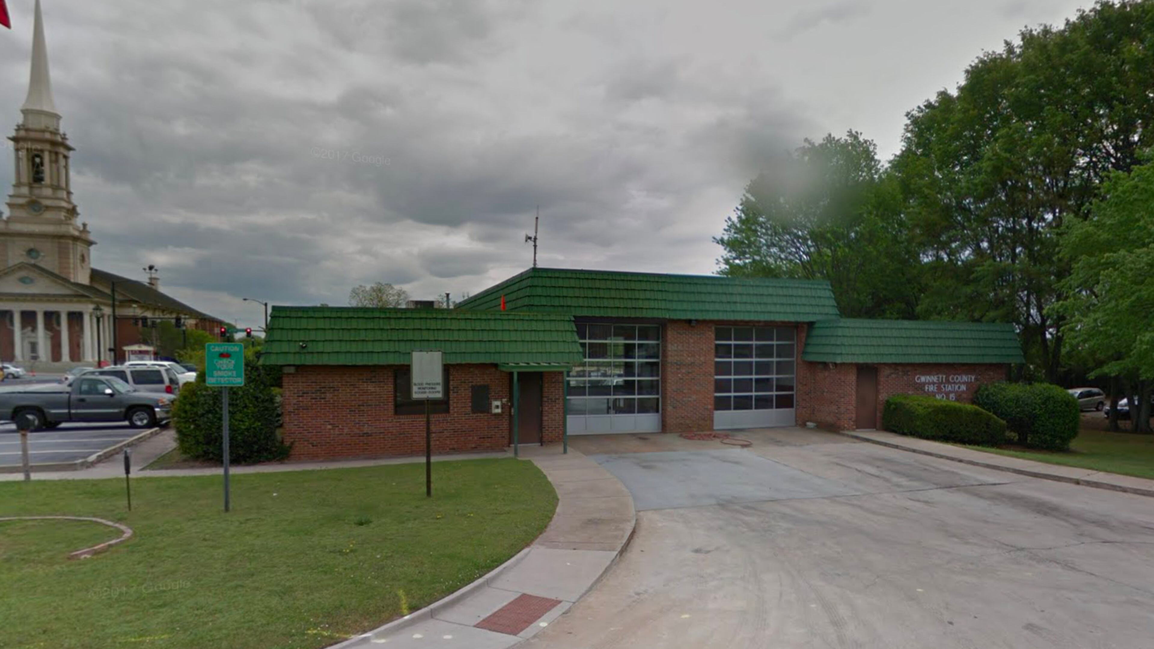 Gwinnett County will demolish its old Fire Station 15 at 275 South Perry Street in Lawrenceville and build a Bicentennial Plaza in its place. Google Maps