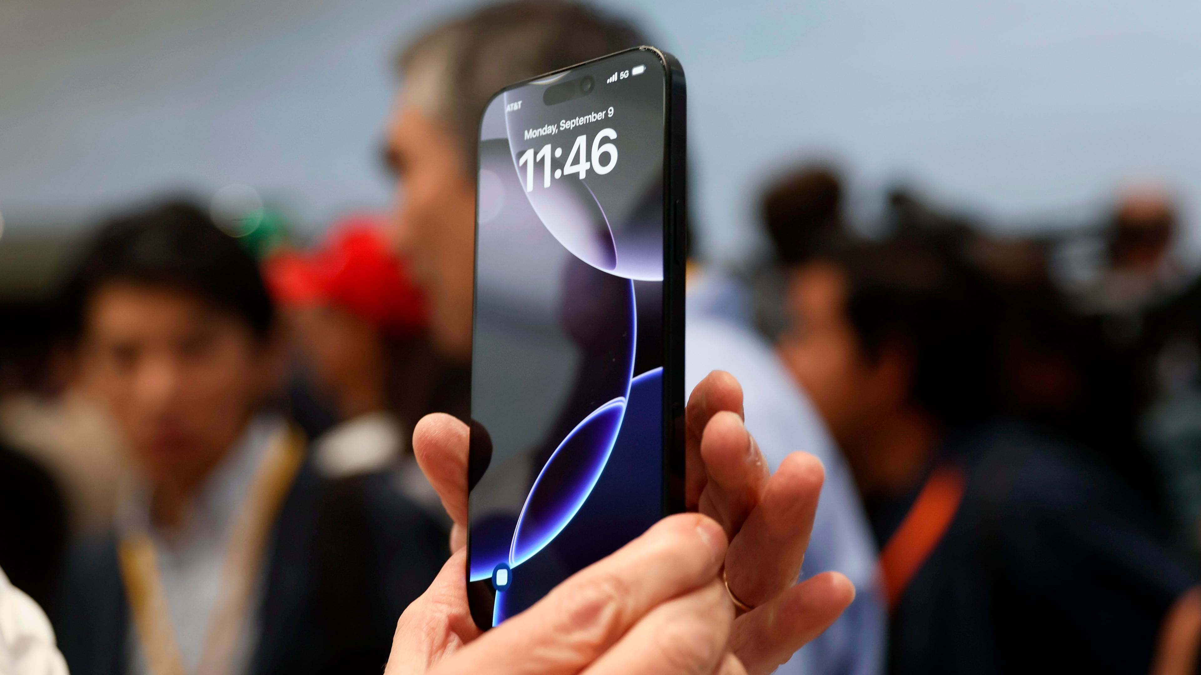 FILE - The new iPhone 16 is displayed during an announcement of new products at Apple headquarters Sept. 9, 2024, in Cupertino, Calif. (AP Photo/Juliana Yamada, File)