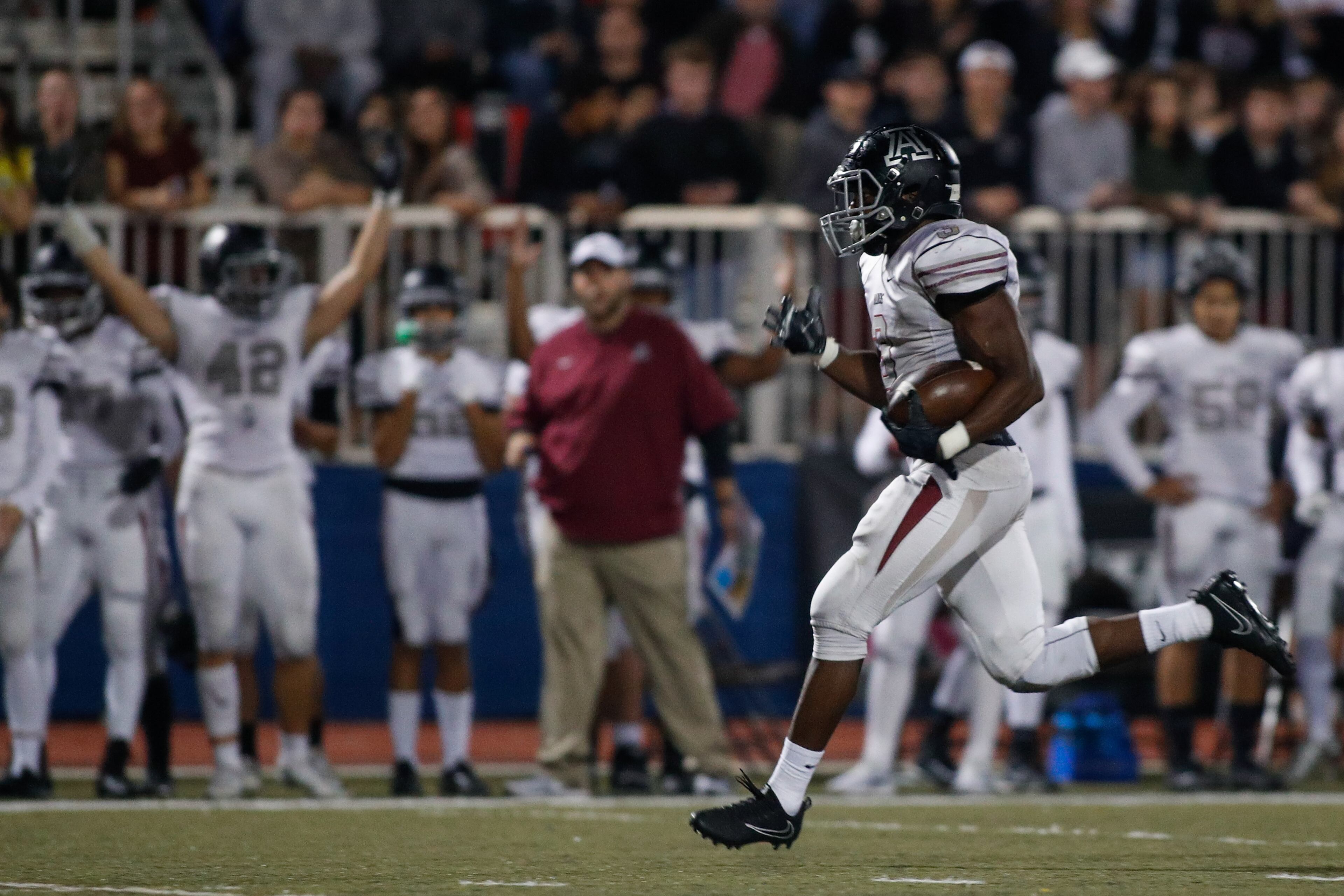 Alpharetta's Nolan Edmonds (3) runs for a touchdown during a GHSA high school football game between Chattahoochee and Alpharetta at Chattahoochee High School on Friday, Nov. 3, 2017, in Johns Creek, Ga. (AJ REYNOLDS/SPECIAL) during a GHSA high school football game between Chattahoochee and Alpharetta at Chattahoochee High School on Friday, Nov. 3, 2017, in Johns Creek, Ga. Alpharetta won 41-14. (AJ REYNOLDS/SPECIAL)
