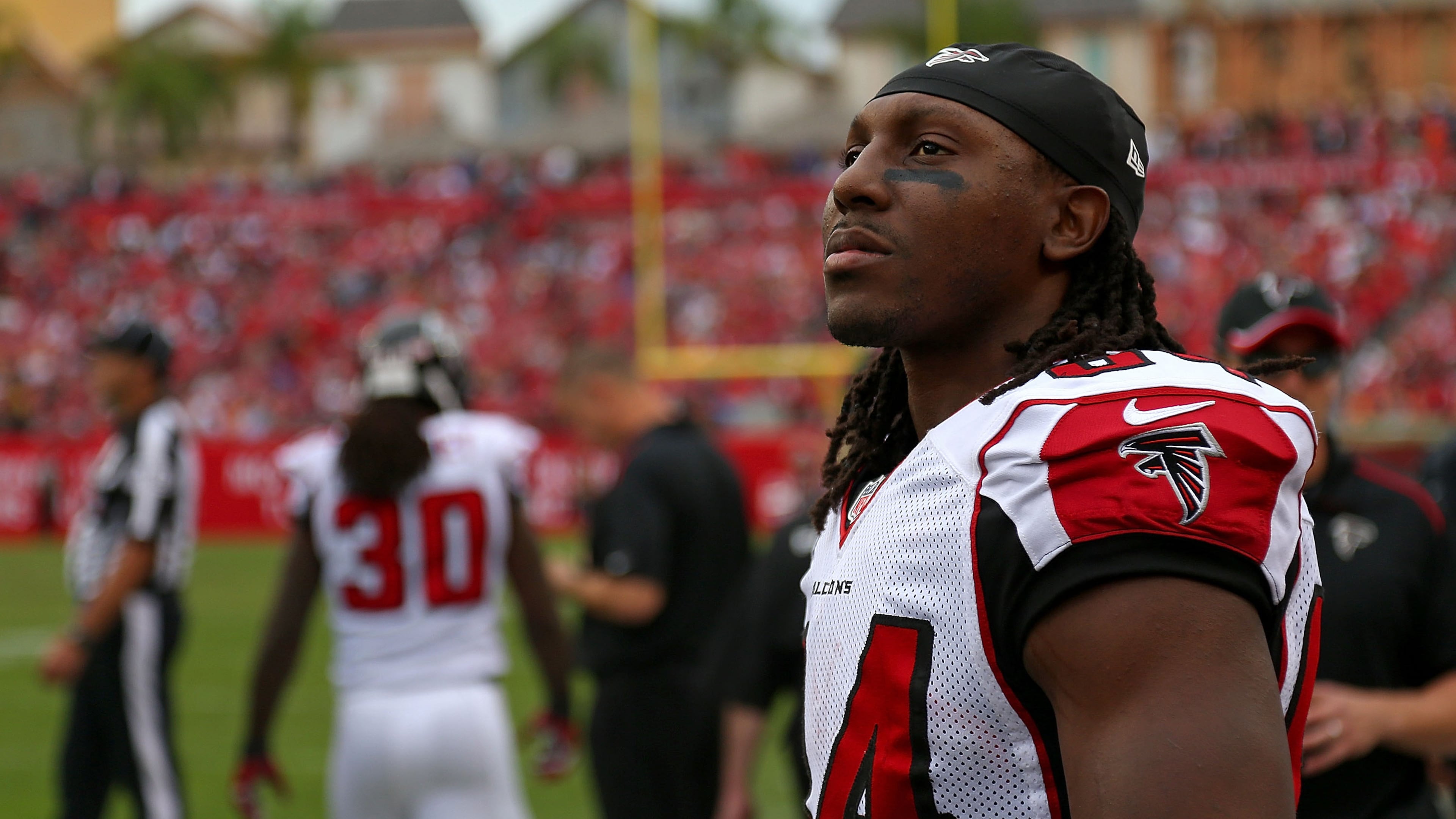 Former Falcons wide receiver Roddy White has retired from the NFL but remains a fan of the team and was upset how the Super Bowl ended. (Mike Ehrmann/Getty Images)
