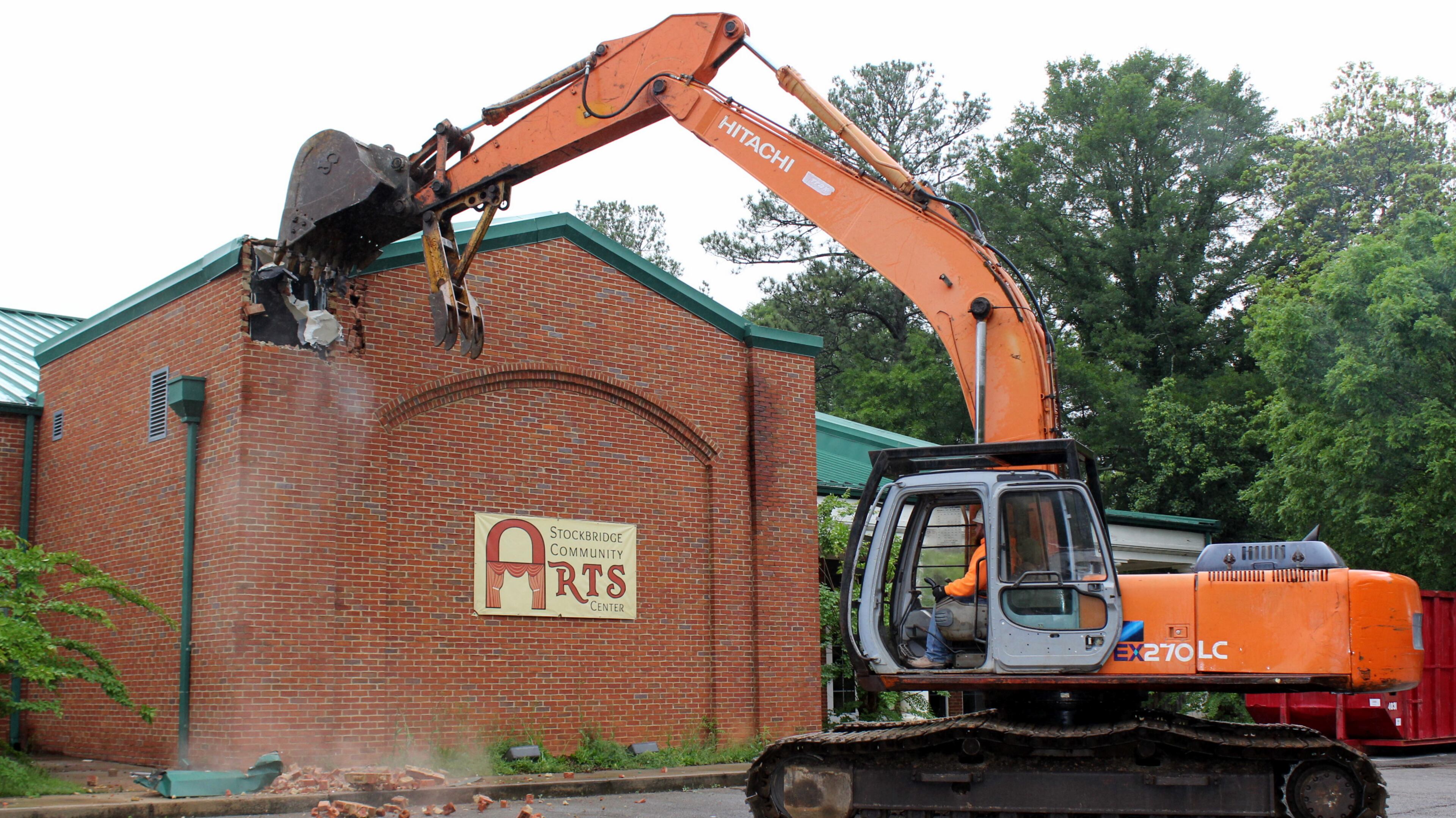 The city of Stockbridge began demolition of the Community Arts Center on Monday. It is expected to be completed torn down by mid-June. CONTRIBUTED