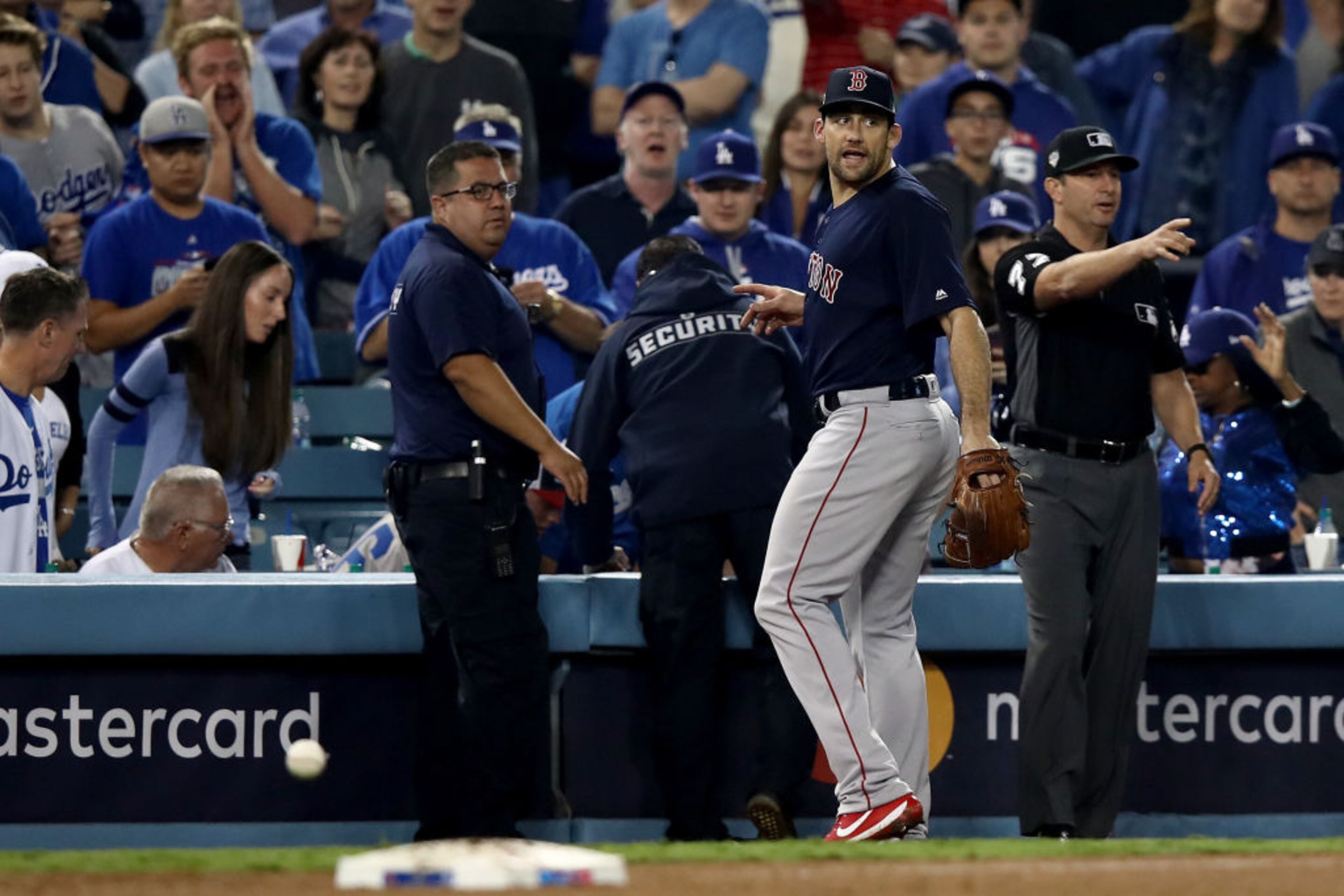 LOS ANGELES, CA - OCTOBER 26: Ian Kinsler #5 of the Boston Red Sox reacts during the thirteenth inning against the Los Angeles Dodgers in Game Three of the 2018 World Series at Dodger Stadium on October 26, 2018 in Los Angeles, California. (Photo by Ezra Shaw/Getty Images)