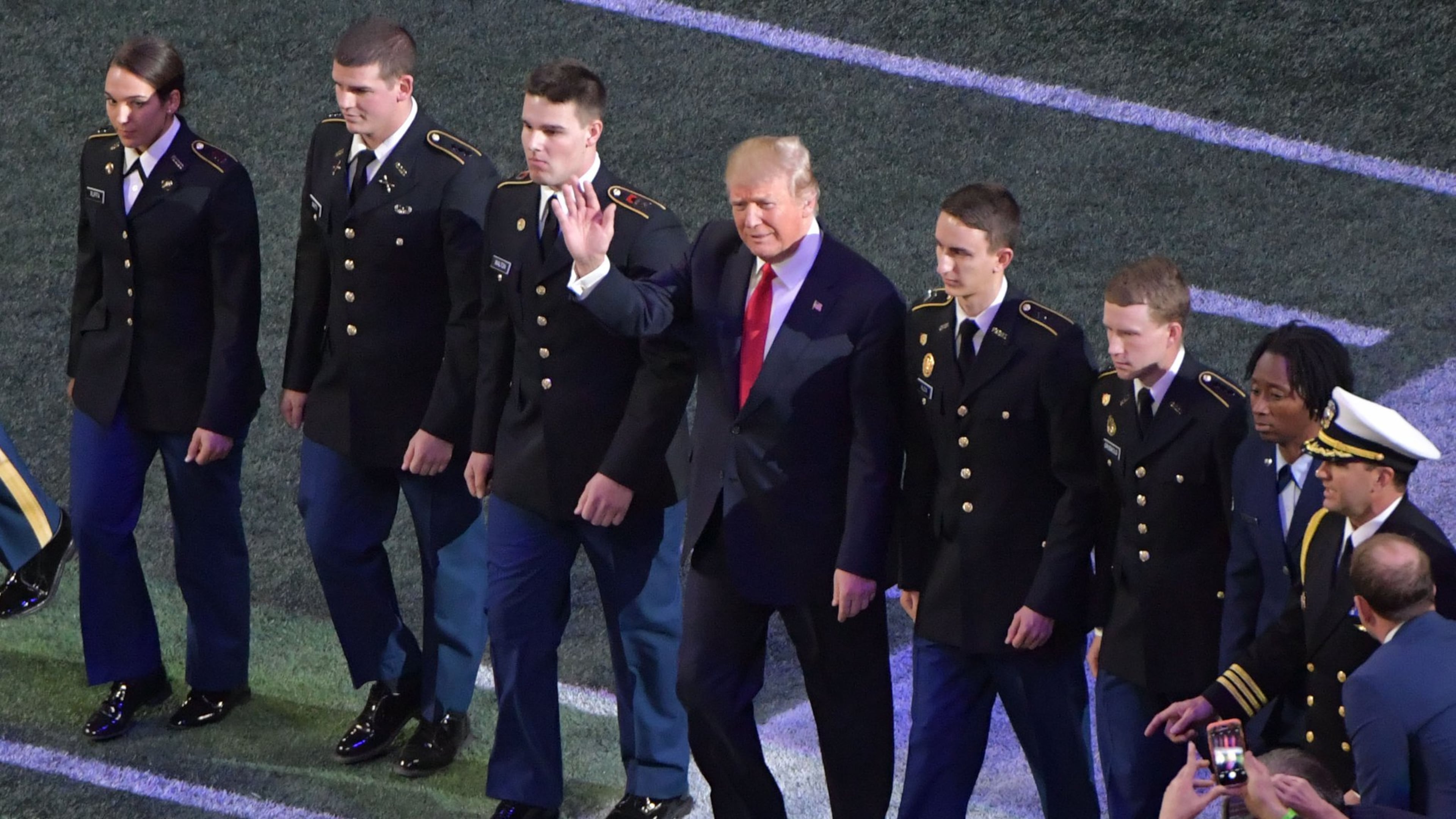 January 8, 2018 Atlanta - President Donald Trump attends during College Football Playoff National Championship at Mercedes-Benz Stadium on Monday, January 8, 2018. HYOSUB SHIN / HSHIN@AJC.COM