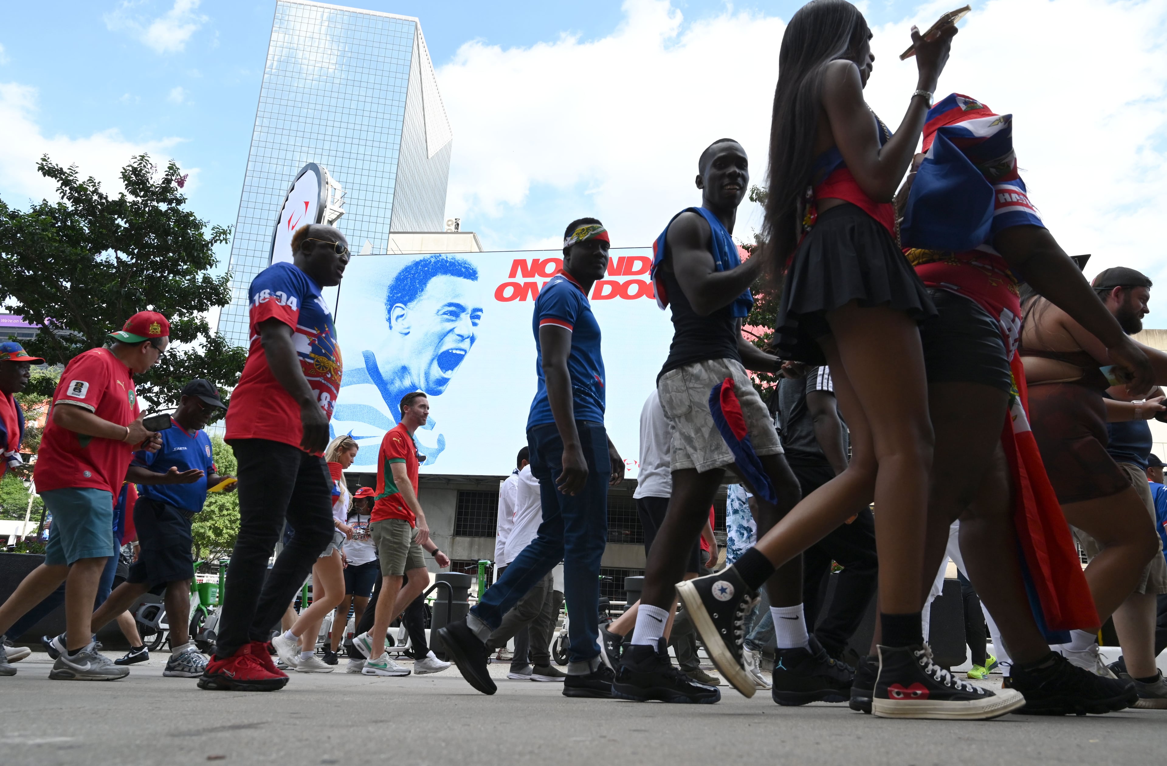 Soccer fans head to Atlanta Stadium (Mercedes-Benz Stadium) to watch the Morocco vs. Haiti FIFA World Cup match on Wednesday, June 24, 2026, in Atlanta. (Hyosub Shin/AJC)