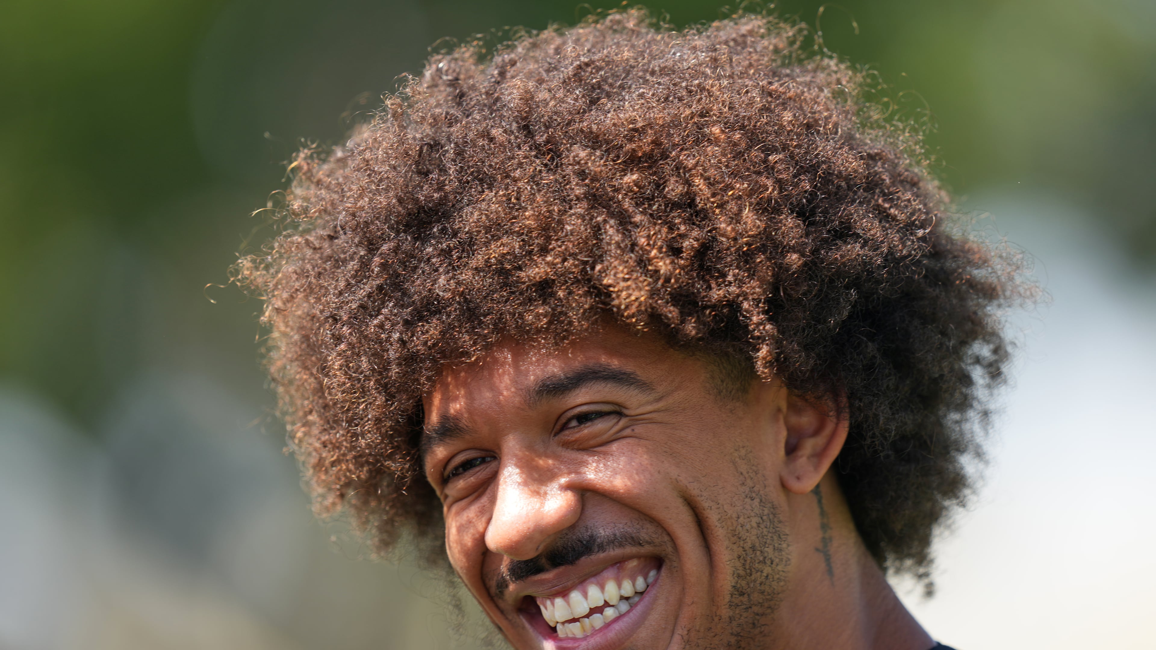 United States' Chris Richards smiles during a training session ahead of a FIFA World Cup match against Turkey in Irvine, Calif., Wednesday, June 24, 2026. (AP Photo/Andre Penner)