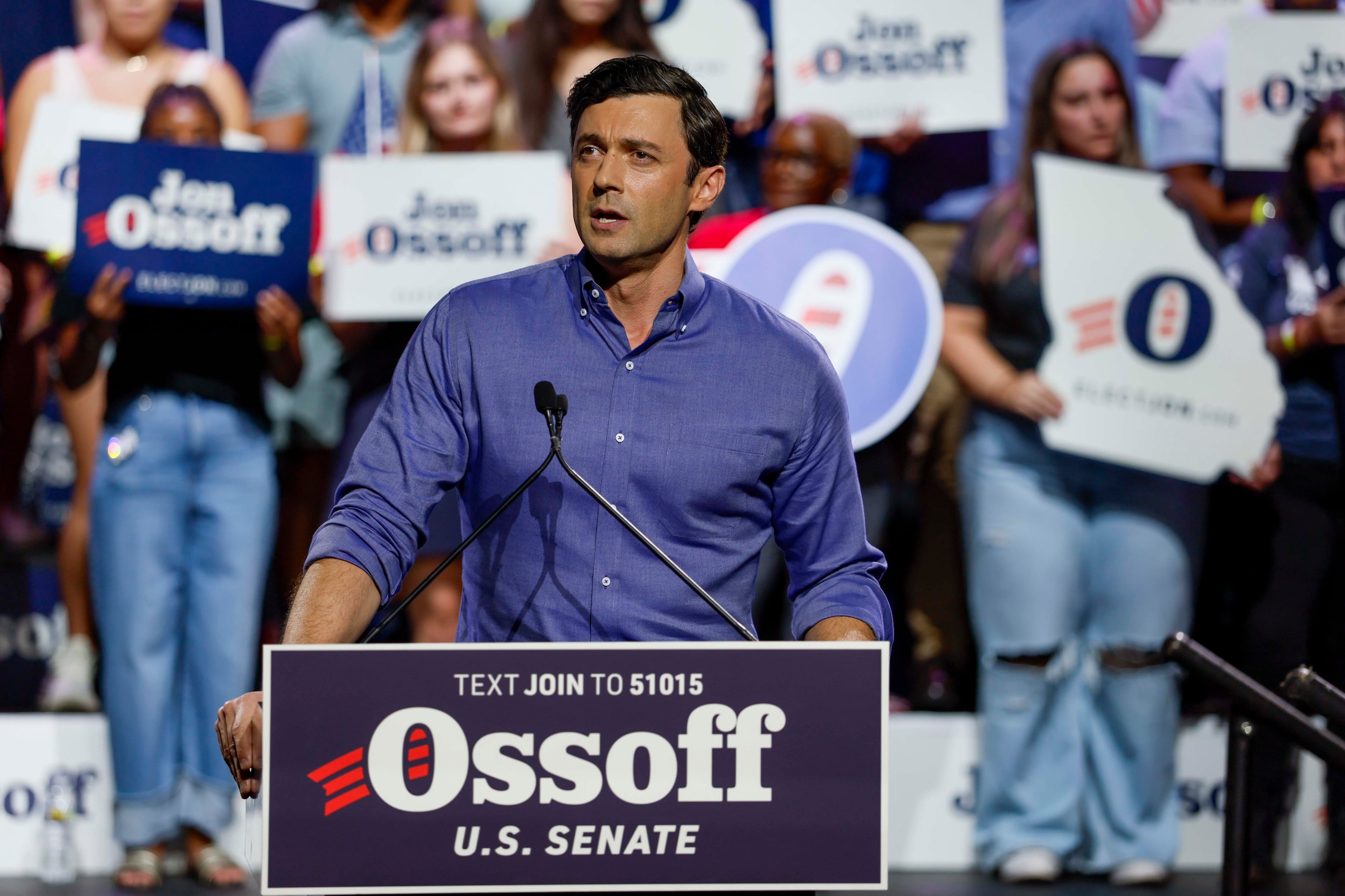 U.S. Sen. Jon Ossoff speaks to supporters during a campaign rally at Atlanta's Center Stage Theater in August. (Miguel Martinez/AJC)