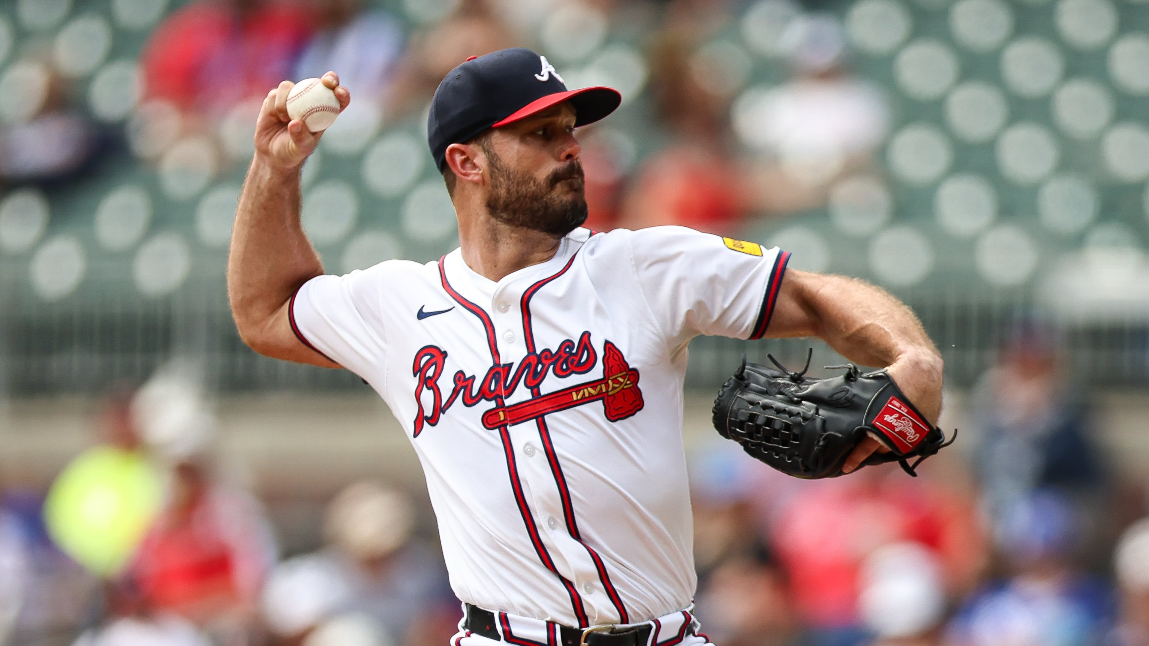 FILE - Atlanta Braves pitcher Tyler Kinley delivers in the eighth inning of a baseball game against the Washington Nationals, Wednesday, Sept. 24, 2025, in Atlanta. (AP Photo/Colin Hubbard, File)