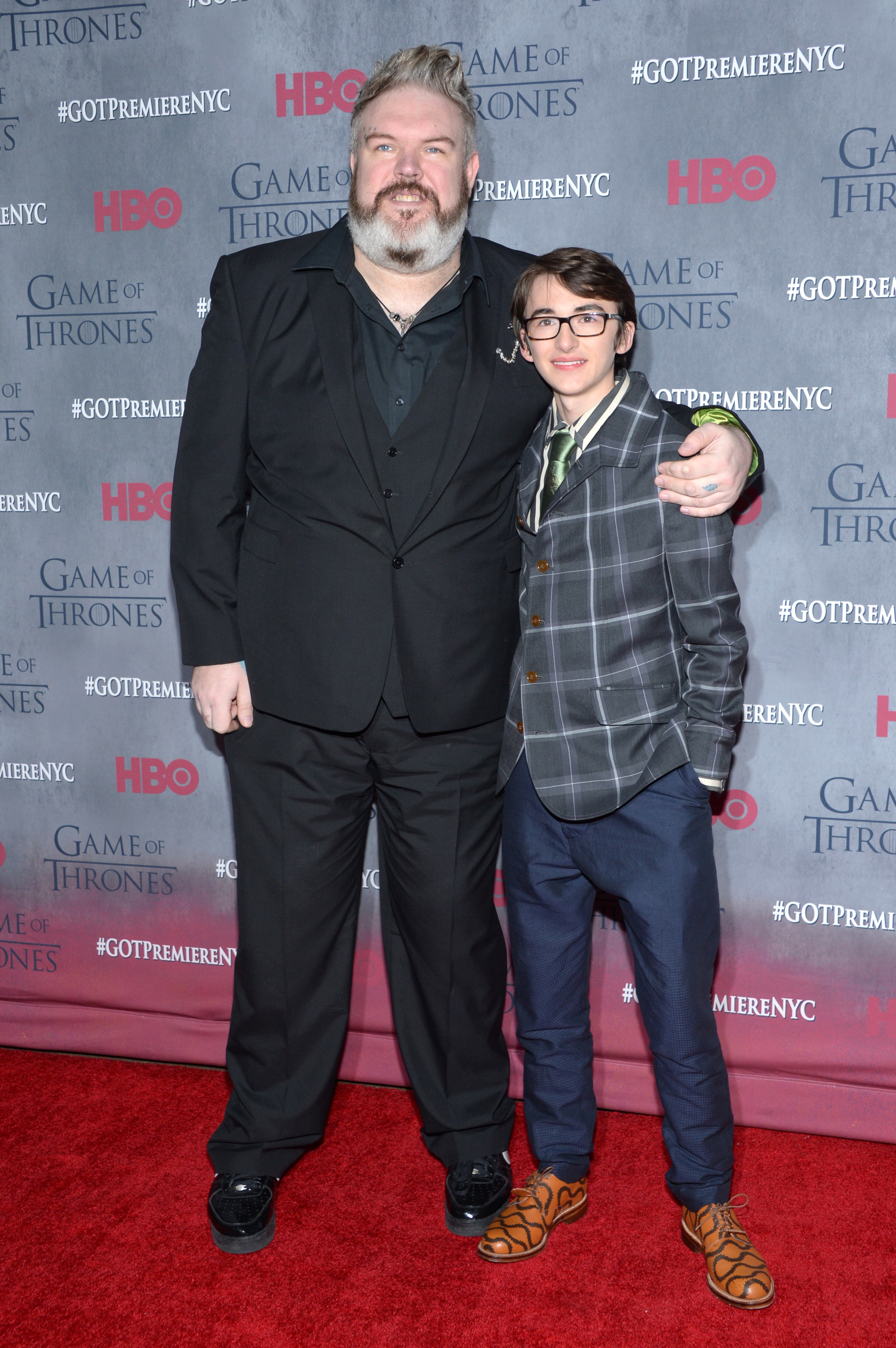 Kristian Nairn and Isaac Hempstead Wright arrive at New York Premiere of "Game of Thrones" Fourth Season on Tuesday, March 18, 2014, in New York. (Photo by Evan Agostini/Invision/AP)