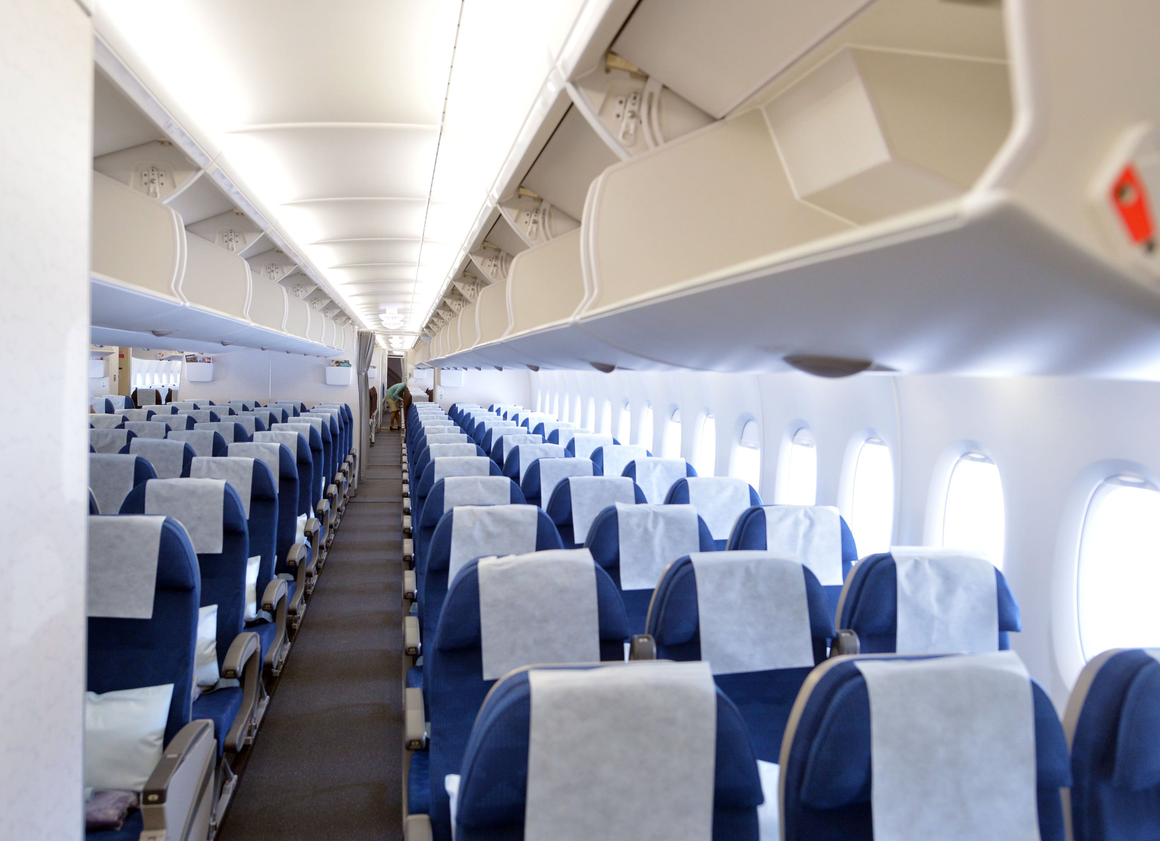 Coach-class seating on the Airbus A380 of Korean Air's Airbus A380, the world's largest passenger aircraft. KENT D. JOHNSON / KDJOHNSON@AJC.COM