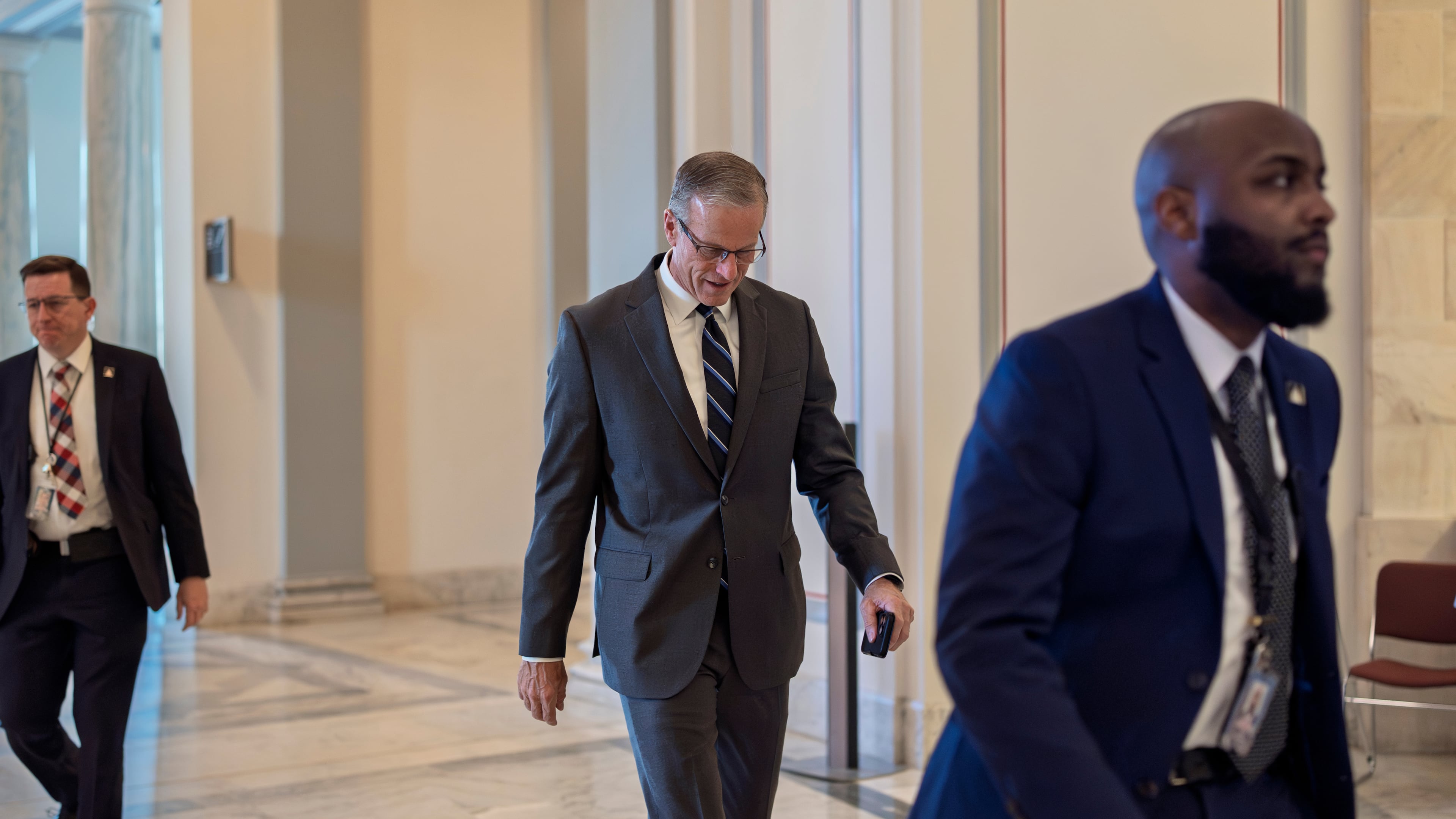 Senate Majority Leader John Thune, R-S.D., arrives for the Senate Prayer Breakfast, at the Capitol in Washington, early Feb. 5, 2026. (AP Photo/J. Scott Applewhite)