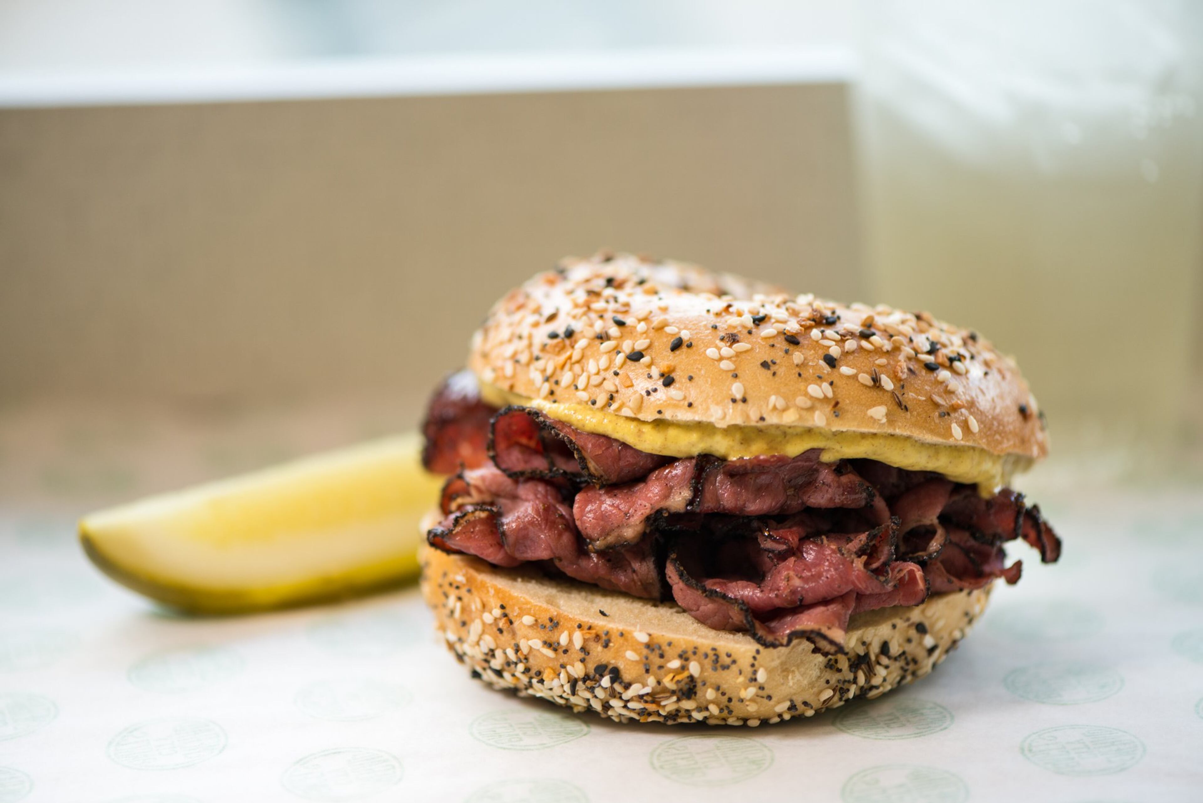 Everything Bagel with Pastrami and Spicy Mustard. Photo credit- Mia Yakel.