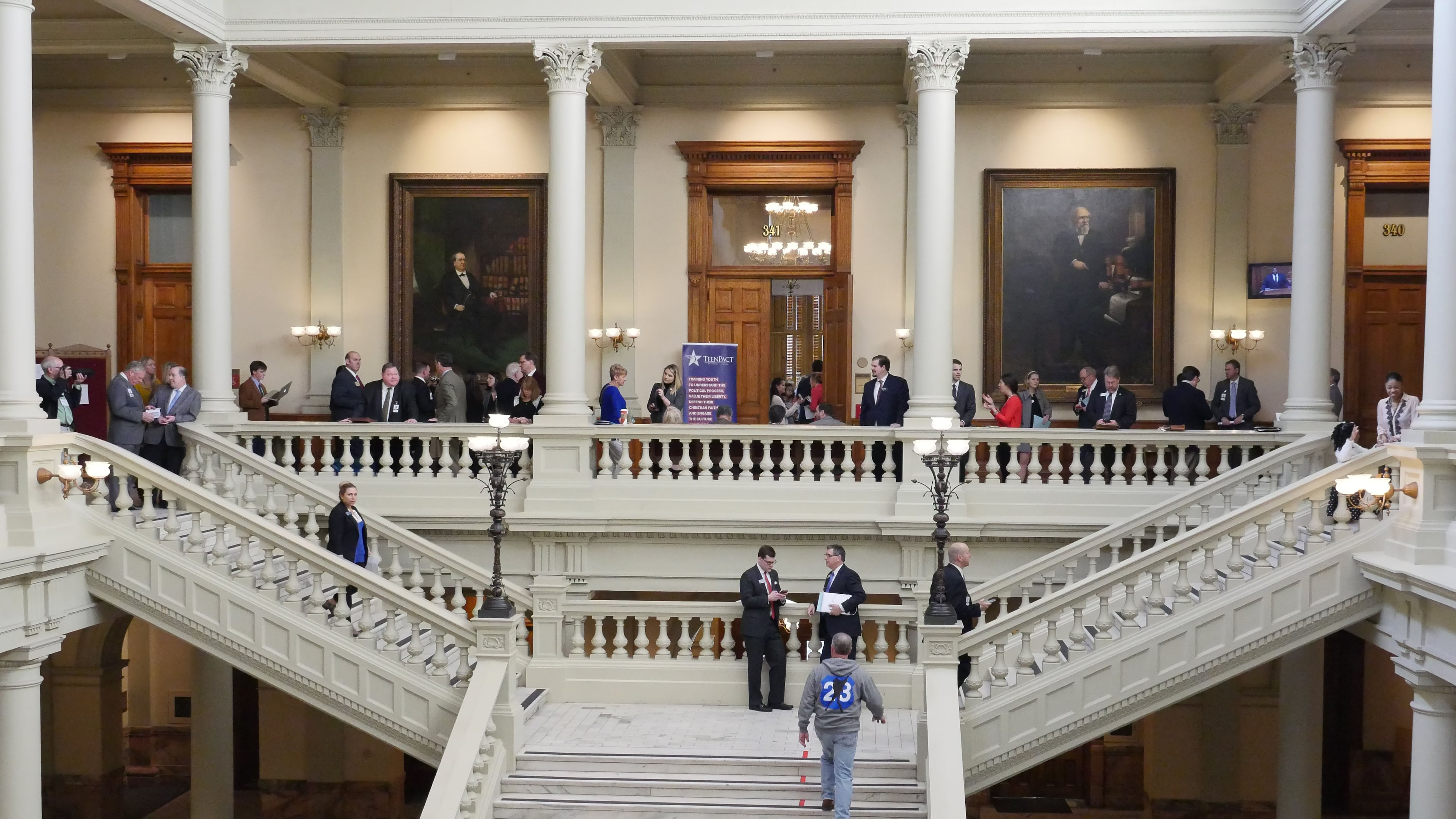 March 3, 2017 Atlanta - Lobbyists in the hallways follow the day's activity. Many key bills come up for last-chance votes on crossover day on Friday, March 3, 2017. Crossover Day is the final day for a bill to move from one chamber to the other this year. HYOSUB SHIN / HSHIN@AJC.COM
