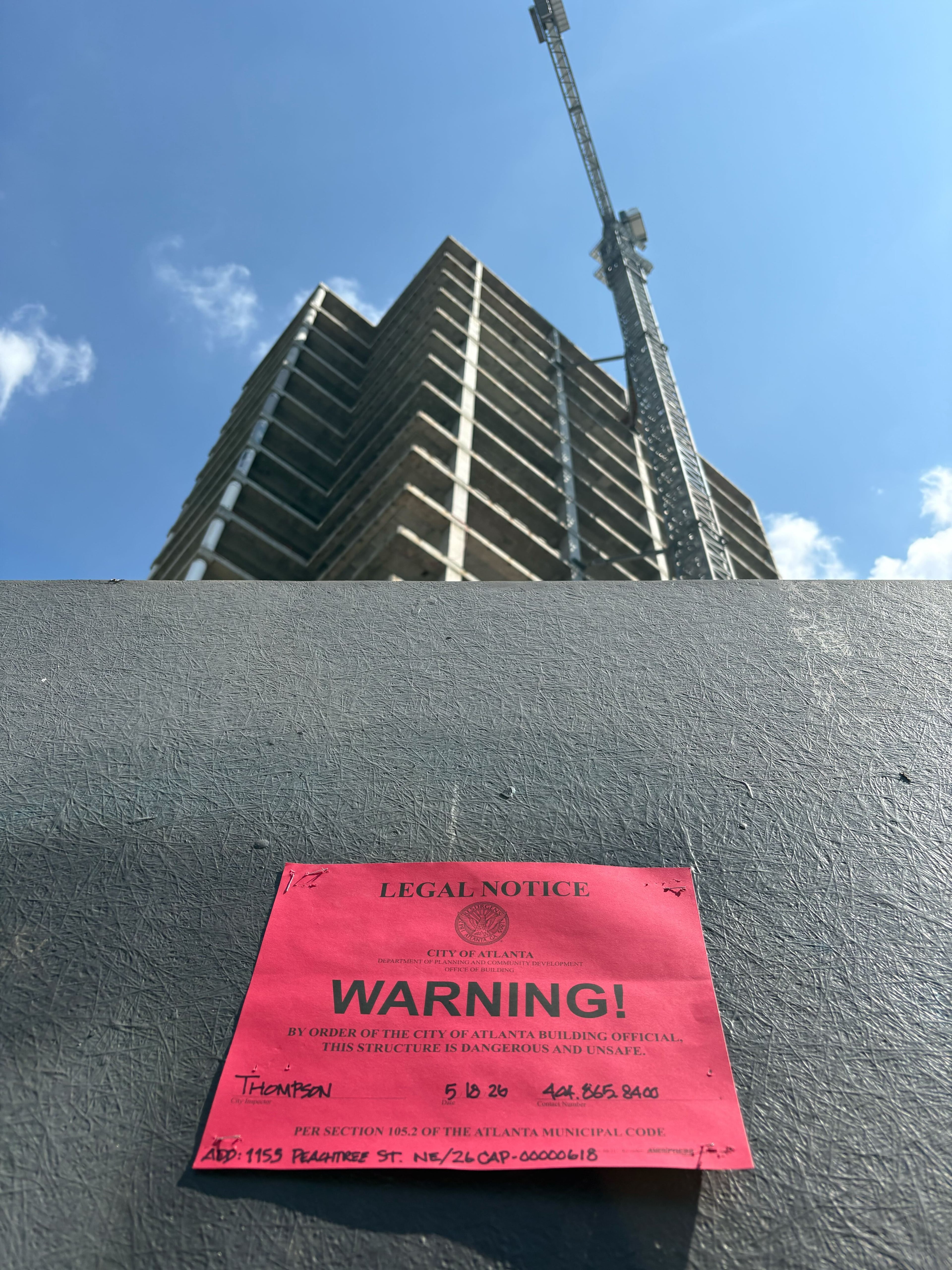 The City of Atlanta issued a notice deeming the Campanile site unsafe. (Zachary Hansen/AJC)