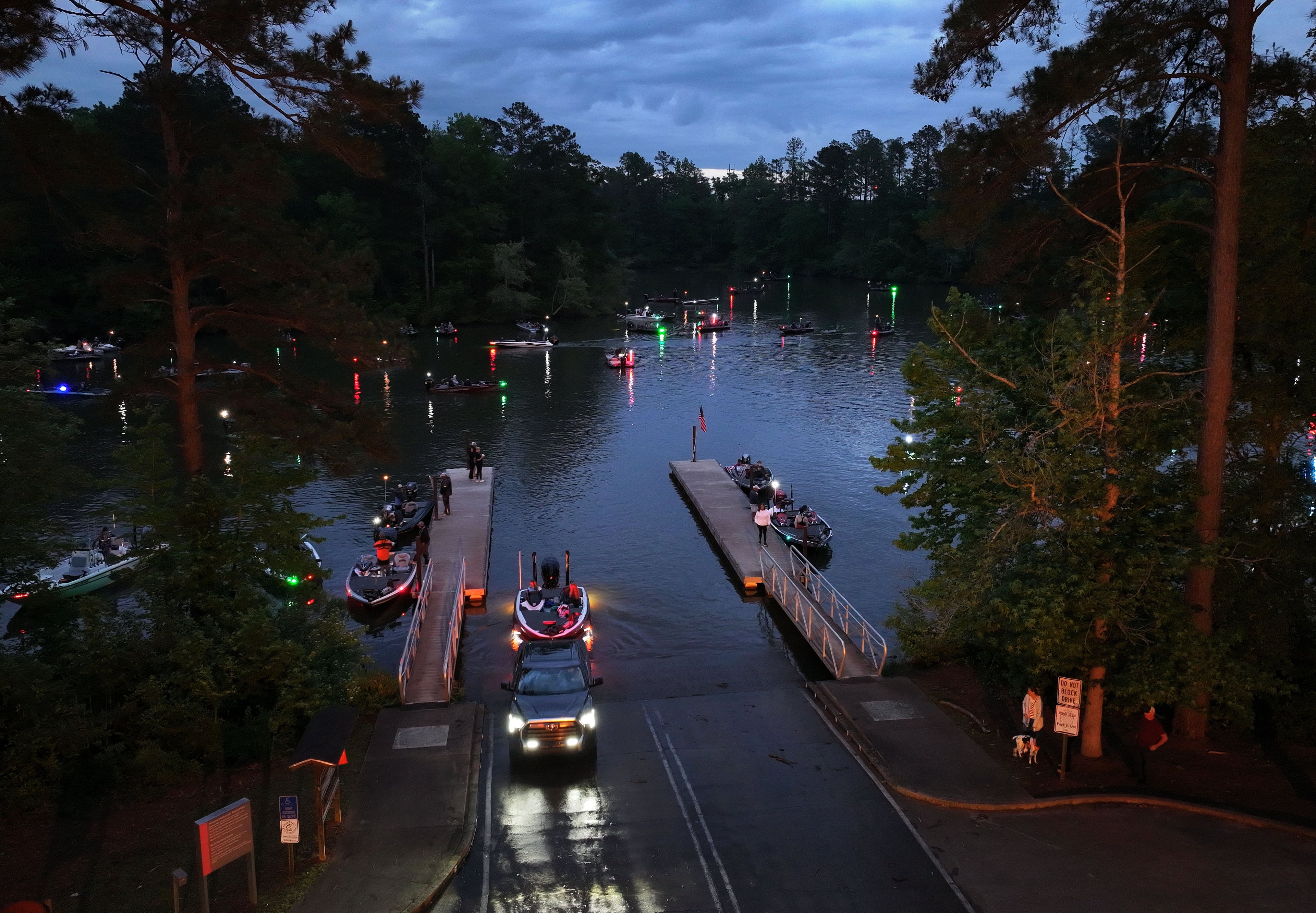 Contestants arrive early in the morning at Lake Sinclair for the Georgia High School Association’s 2026 Bass Fishing State Championship at Dennis Station boat ramp on Saturday, May 9, 2026, in Eatonton. (Hyosub Shin/AJC)