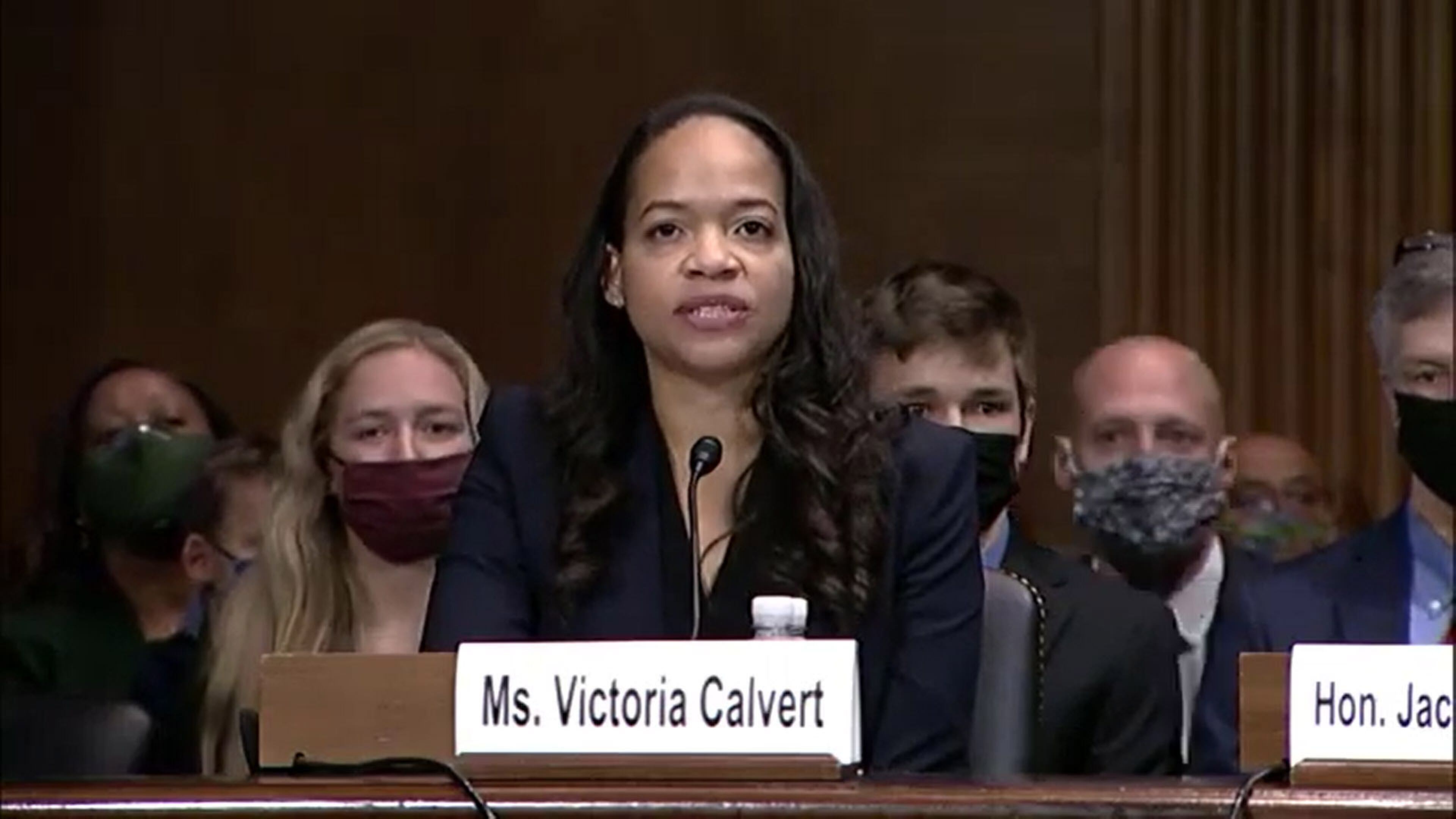 Victoria Marie Calvert, a nominee for U.S. district Judge for the Northern District of Georgia, speaks at a Senate Judiciary Committee nomination hearing on Dec. 1, 2021. (YouTube)