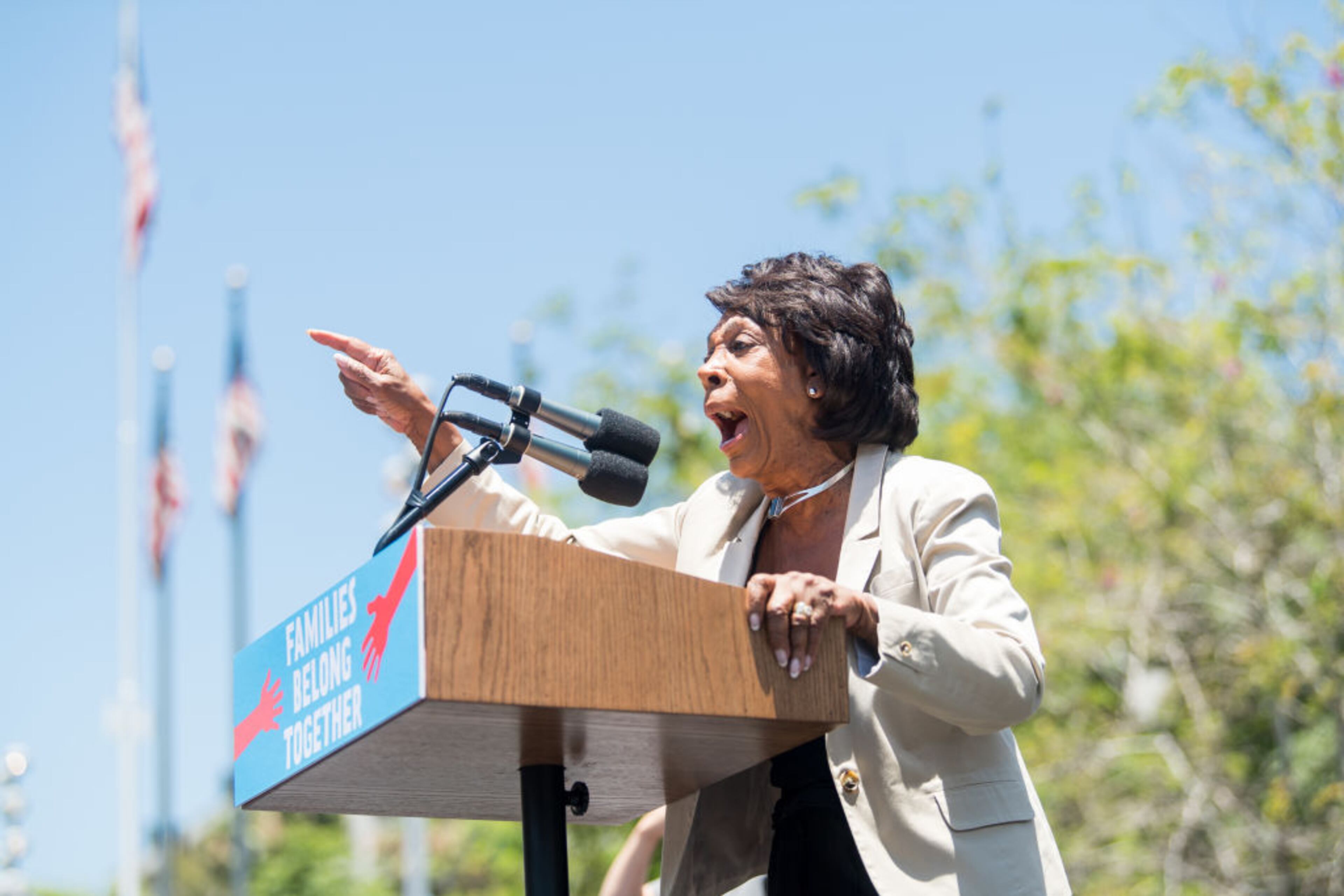 LOS ANGELES, CA - JUNE 30: Maxine Waters speaks onstage at 'Families Belong Together - Freedom for Immigrants March Los Angeles' at Los Angeles City Hall on June 30, 2018 in Los Angeles, California. (Photo by Emma McIntyre/Getty Images for Families Belong Together LA)